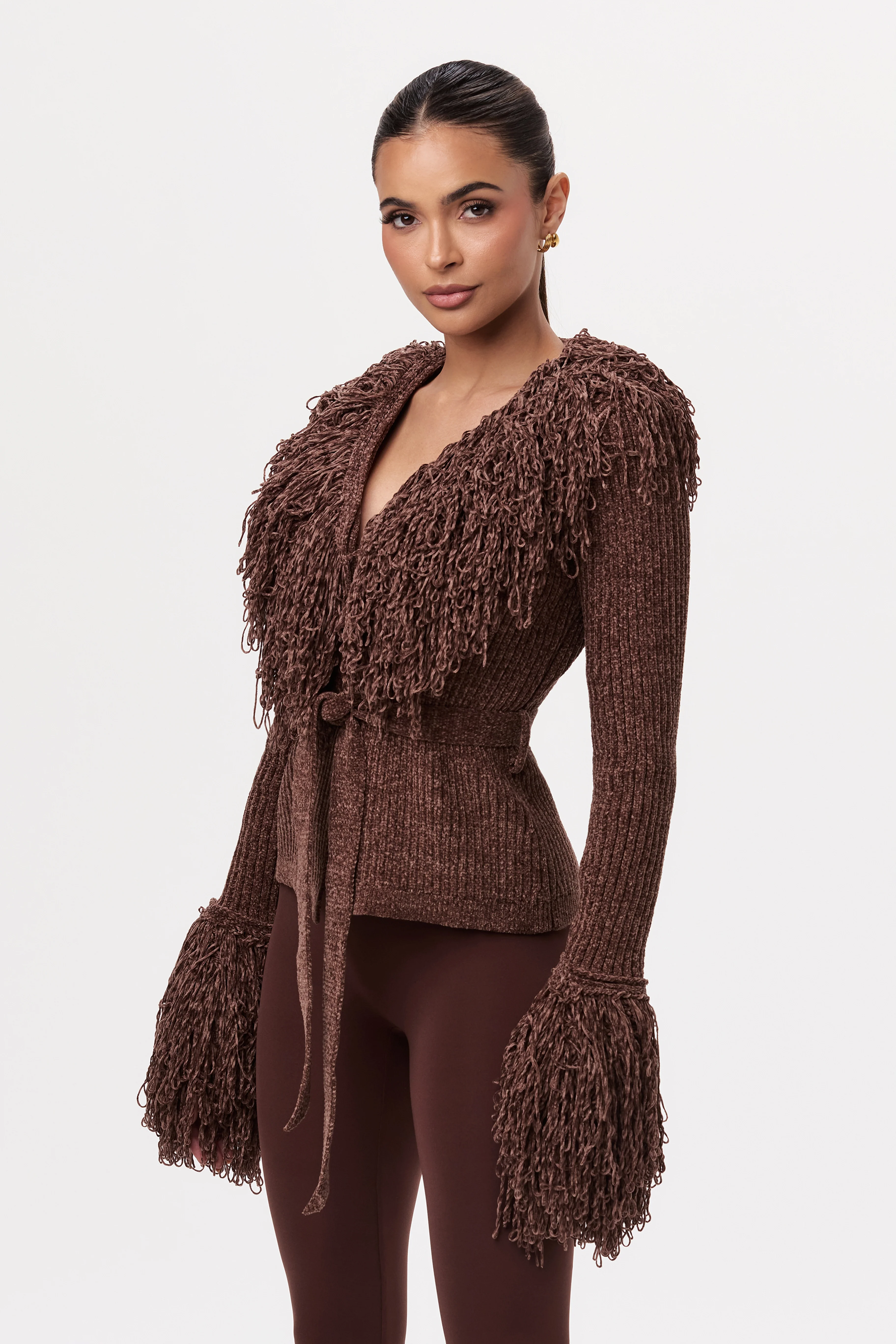 Knit Fringe V-Neck Cardigan - Image 16