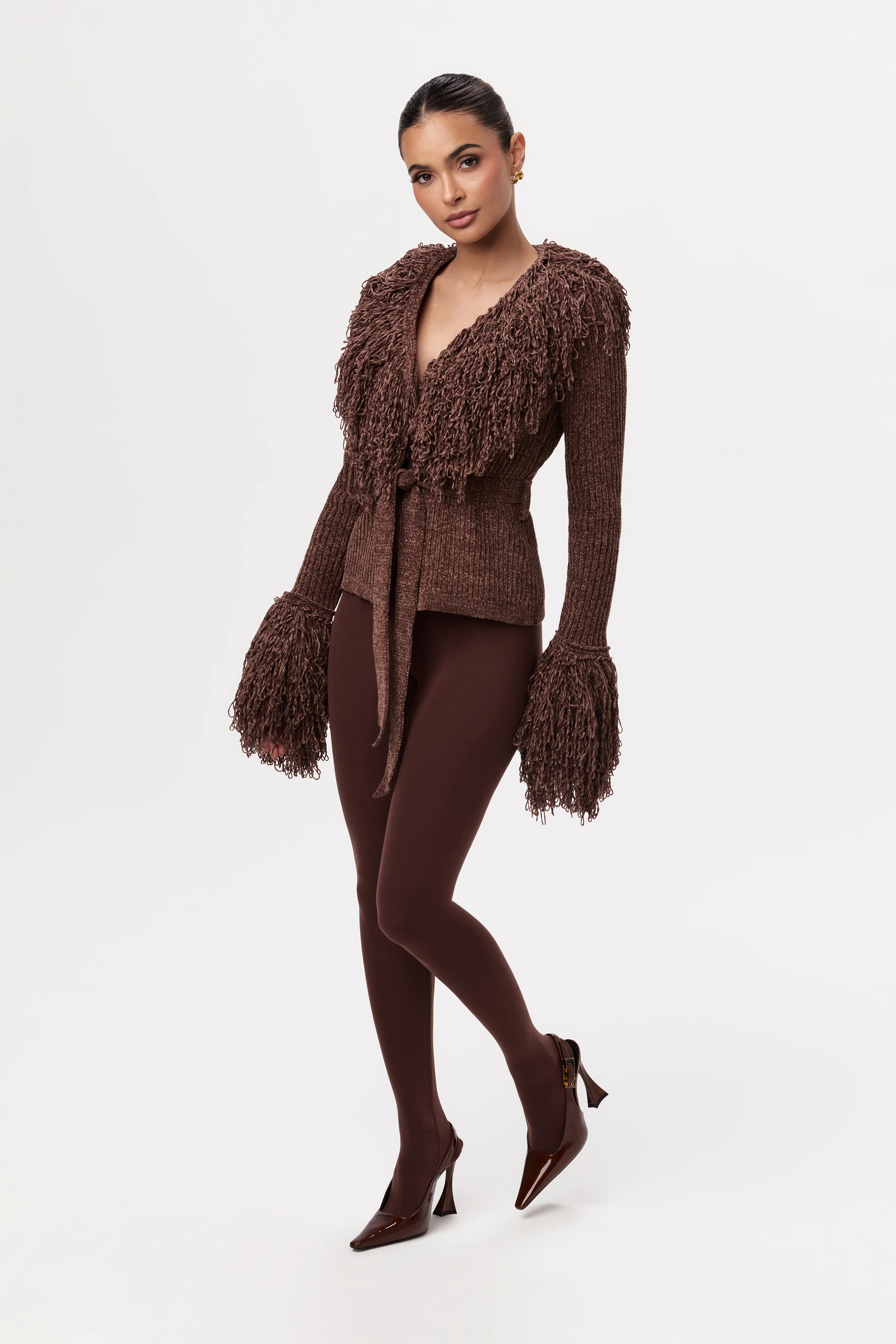 Knit Fringe V-Neck Cardigan - Image 17