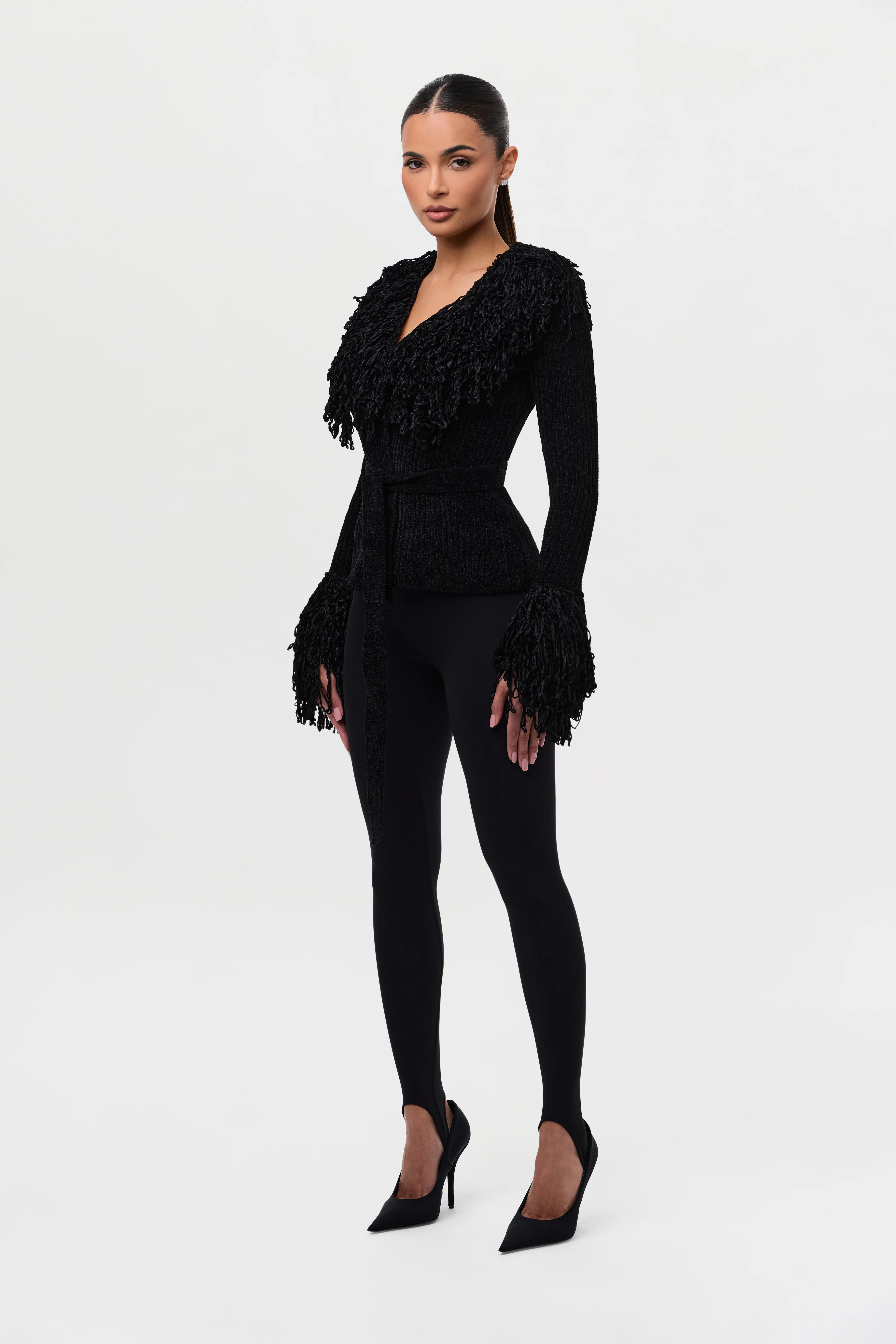 Knit Fringe V-Neck Cardigan - Image 21