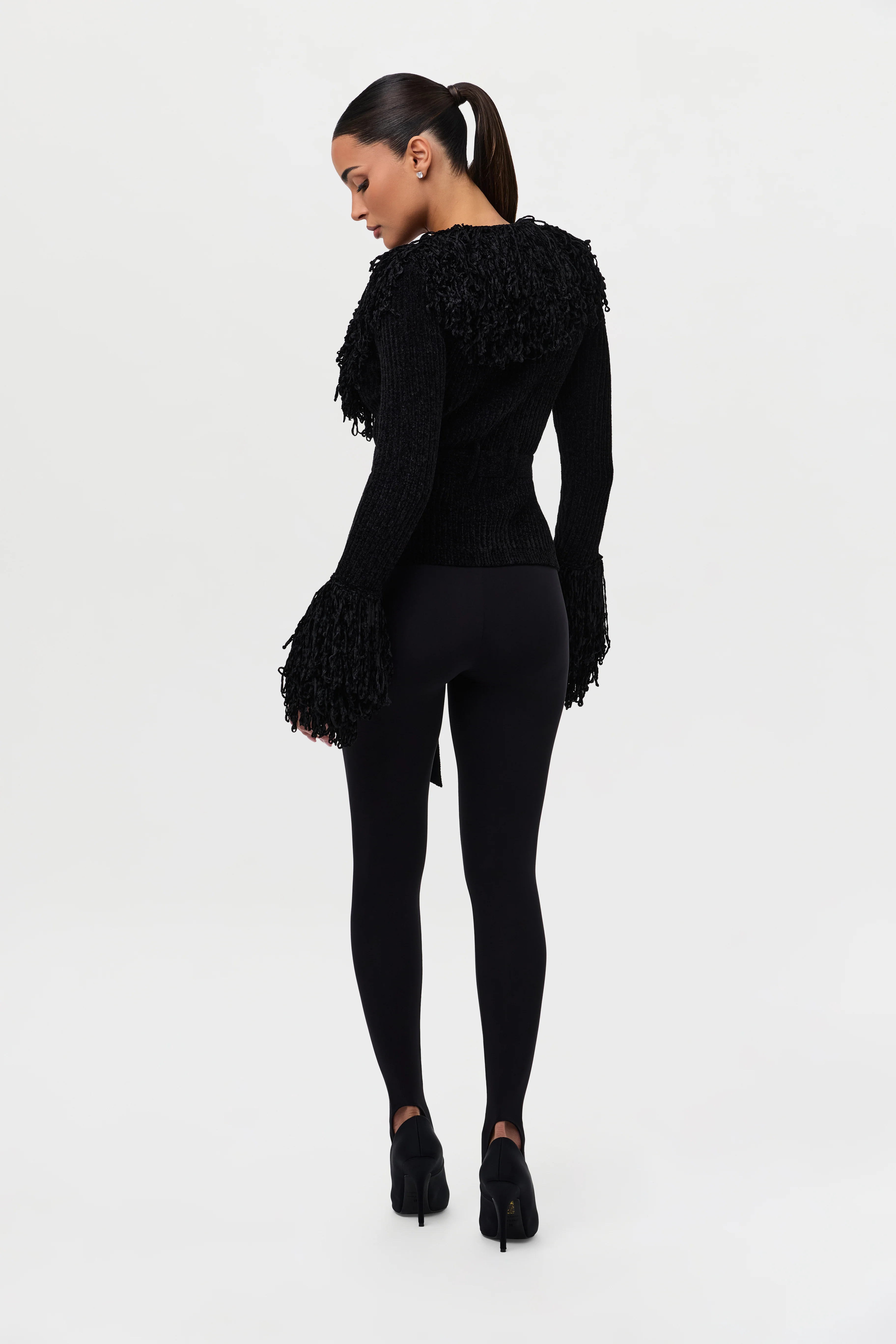 Knit Fringe V-Neck Cardigan - Image 22