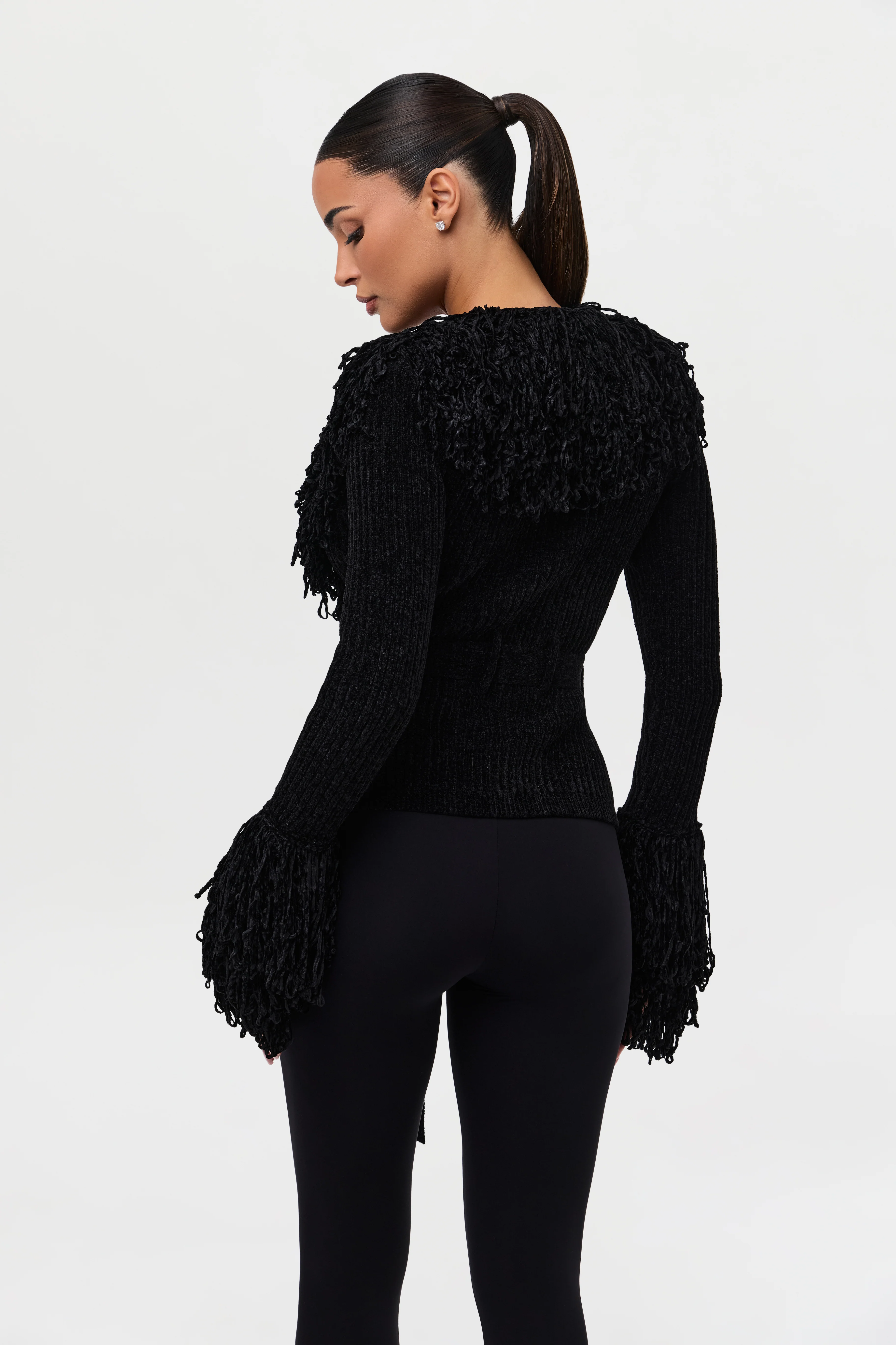 Knit Fringe V-Neck Cardigan - Image 23