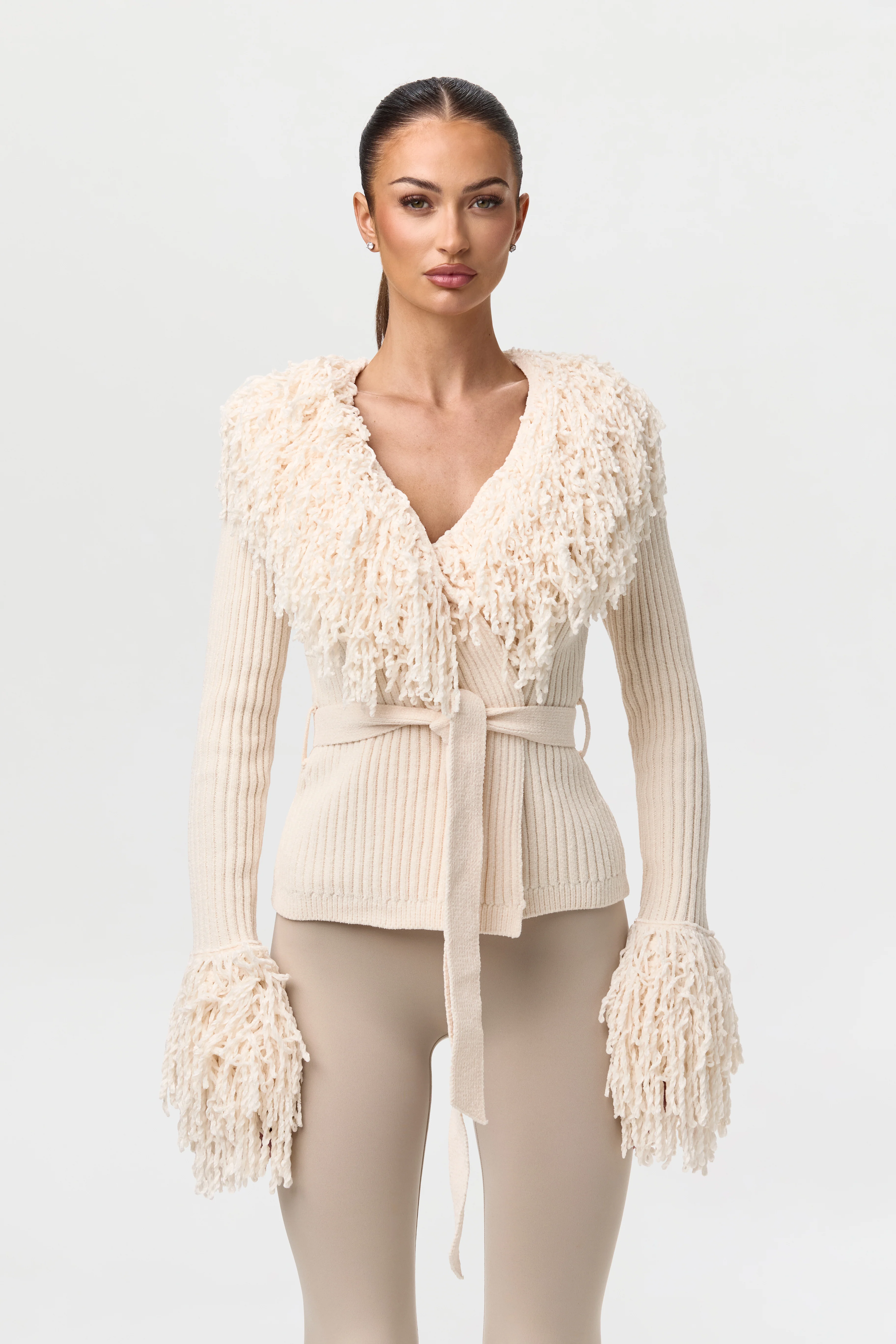 Knit Fringe V-Neck Cardigan - Image 3