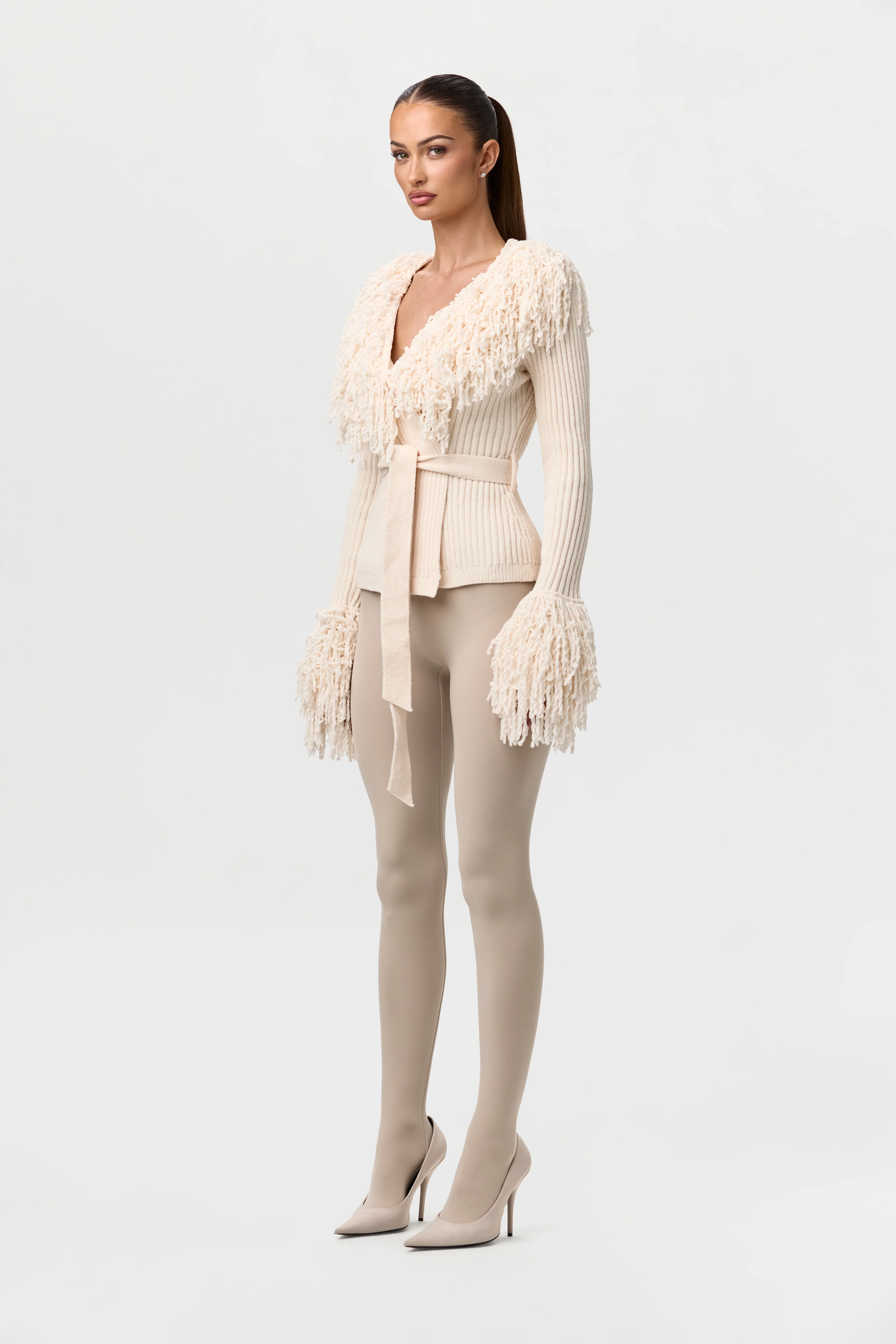 Knit Fringe V-Neck Cardigan - Image 4