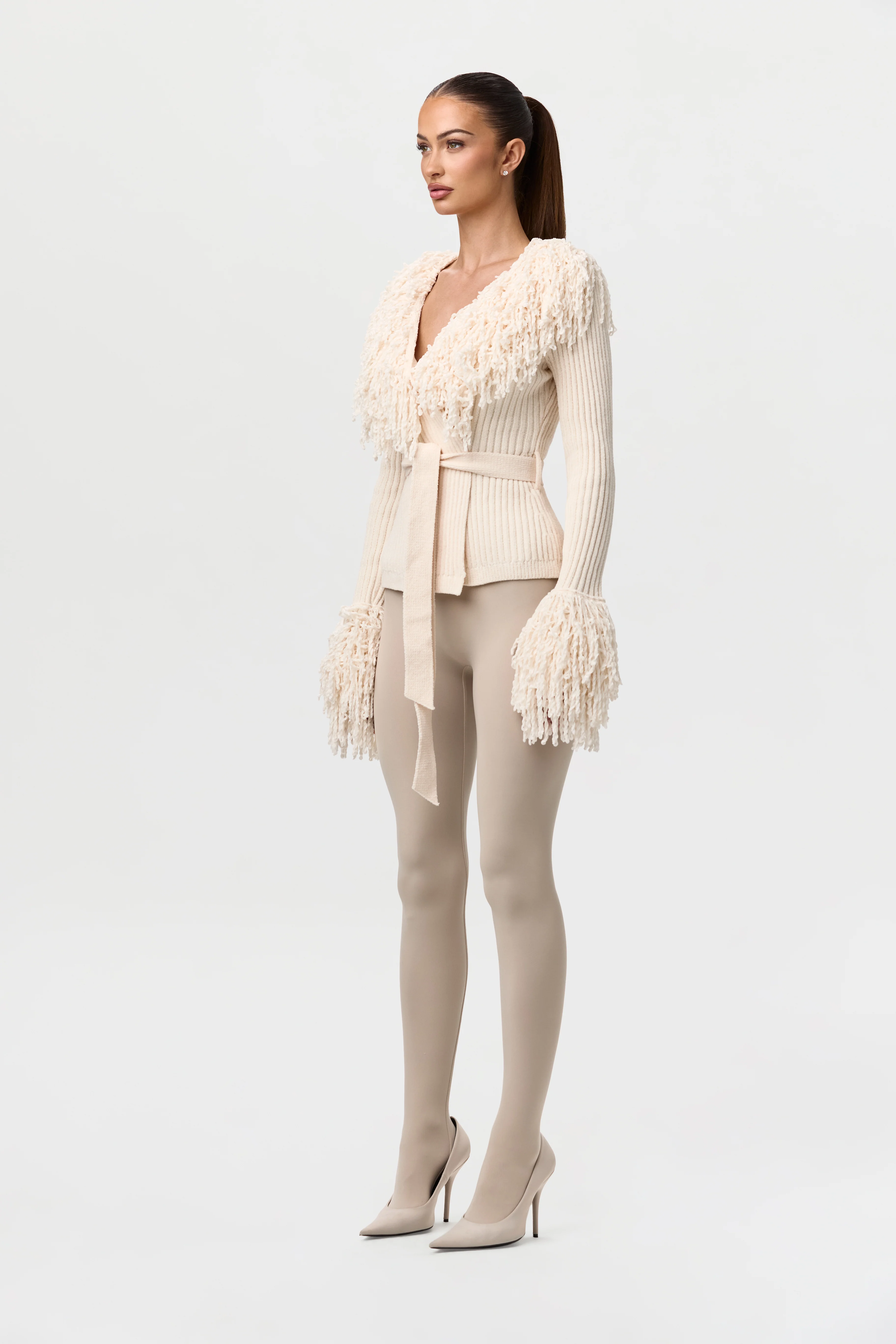 Knit Fringe V-Neck Cardigan - Image 5
