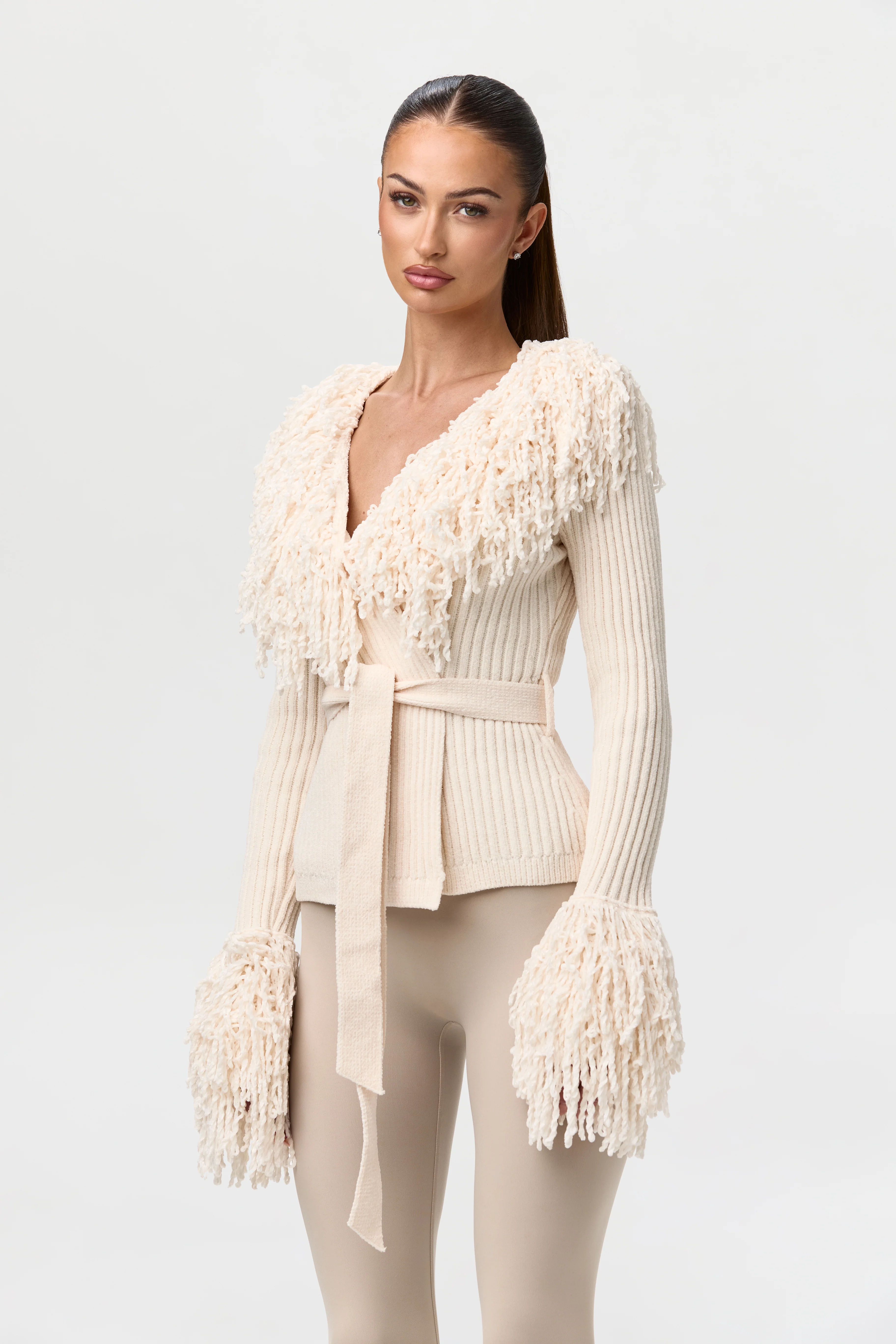 Knit Fringe V-Neck Cardigan - Image 6