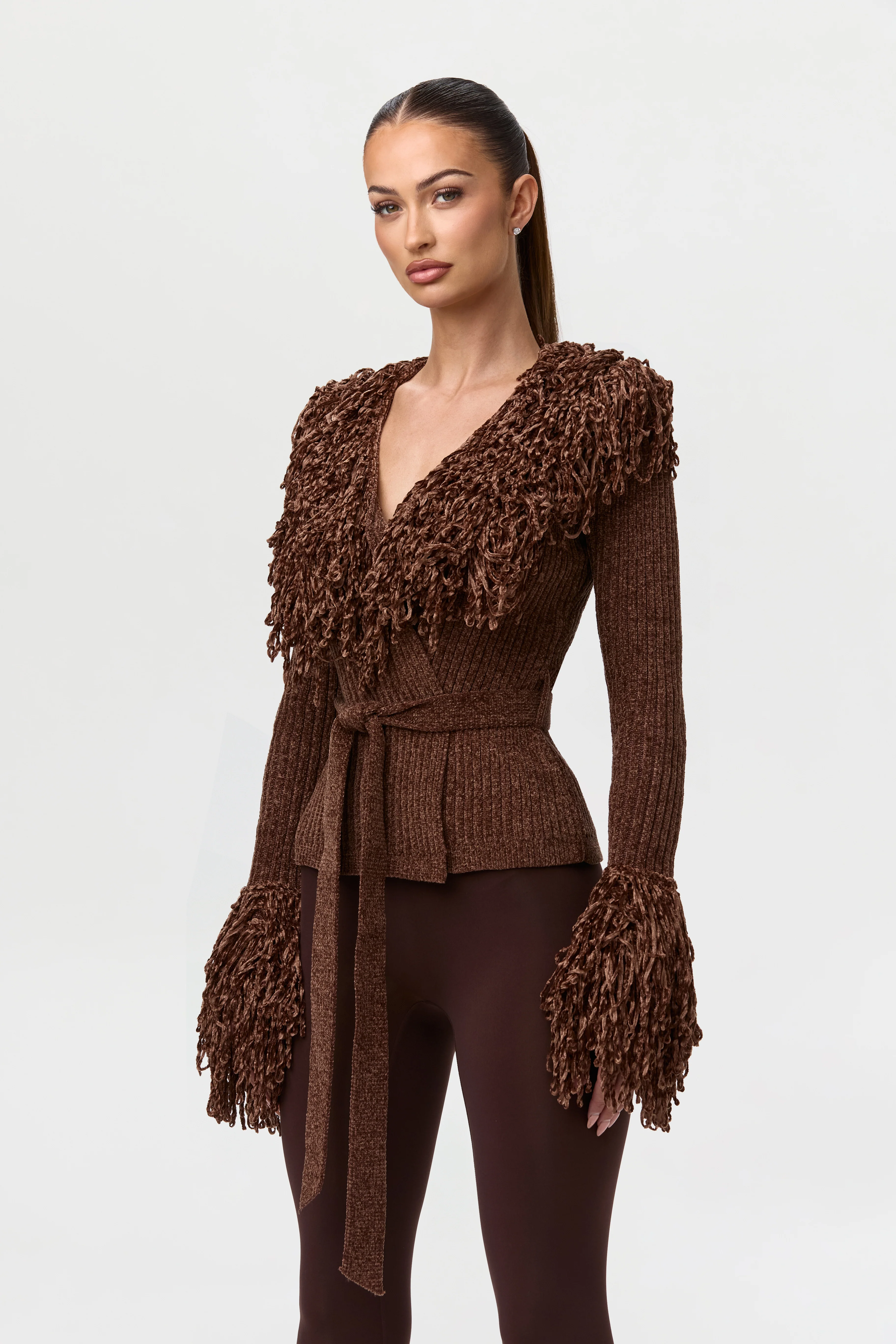Knit Fringe V-Neck Cardigan - Image 8