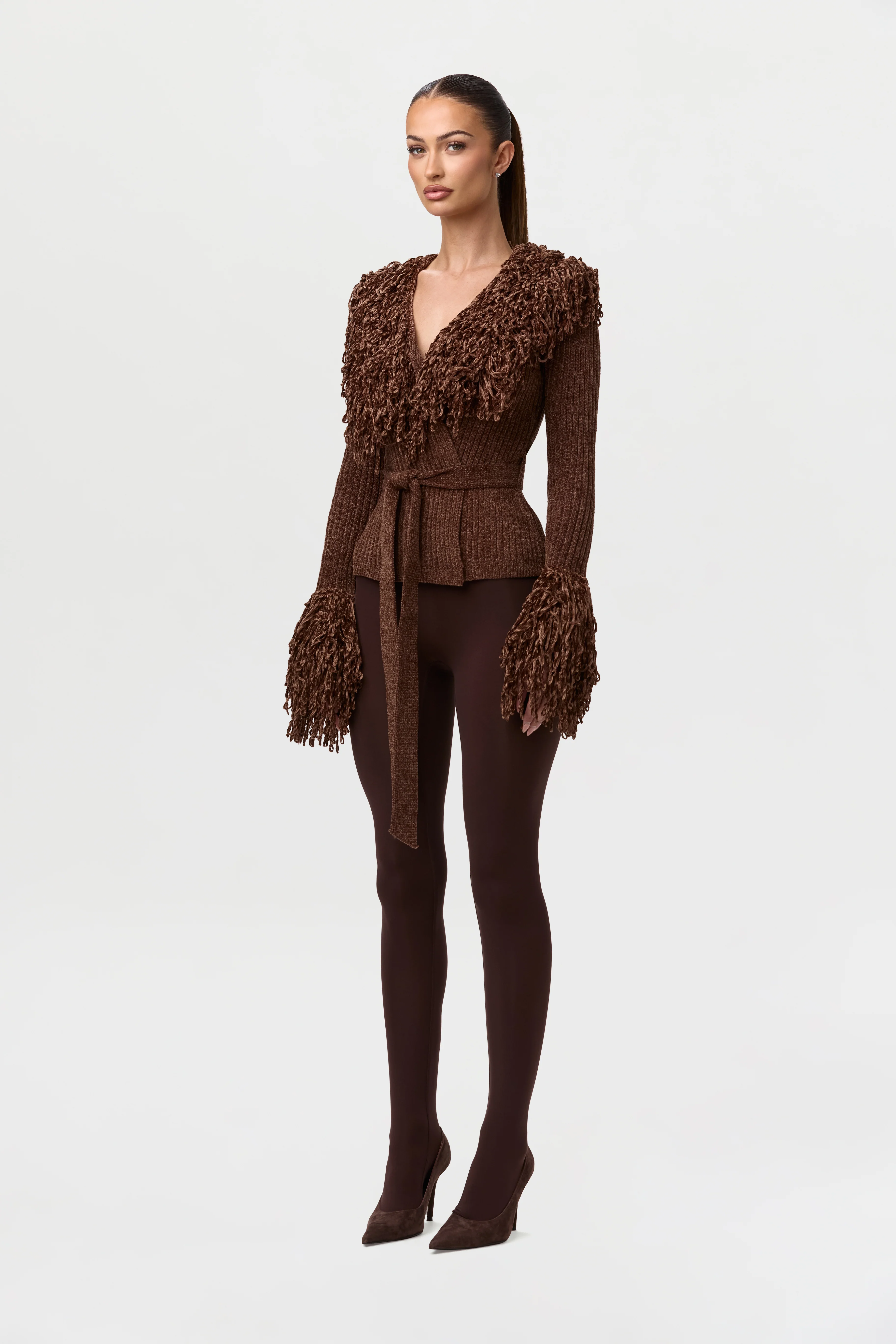 Knit Fringe V-Neck Cardigan - Image 9