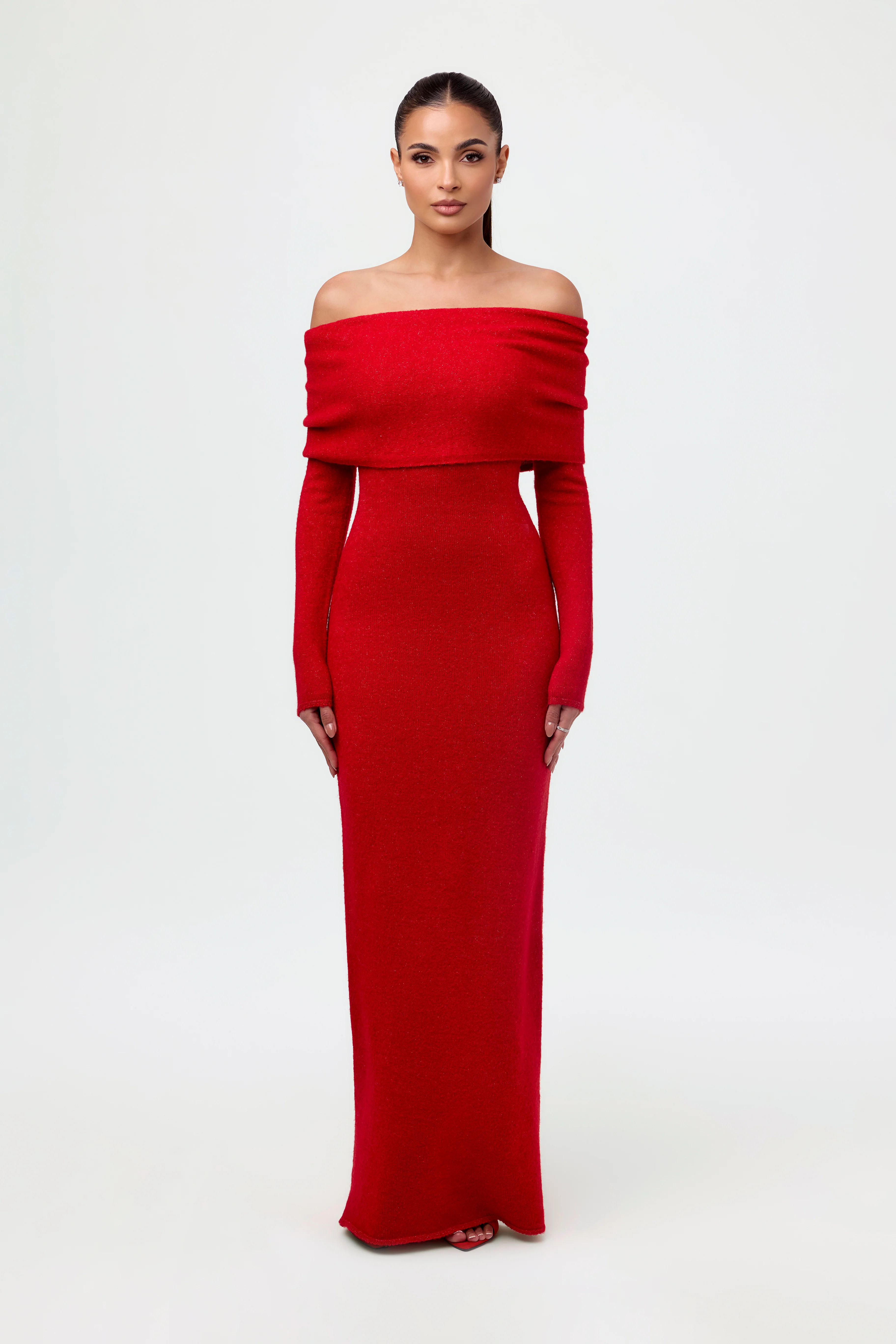 Boucle Knit Off-Shoulder Maxi Dress - Image 3