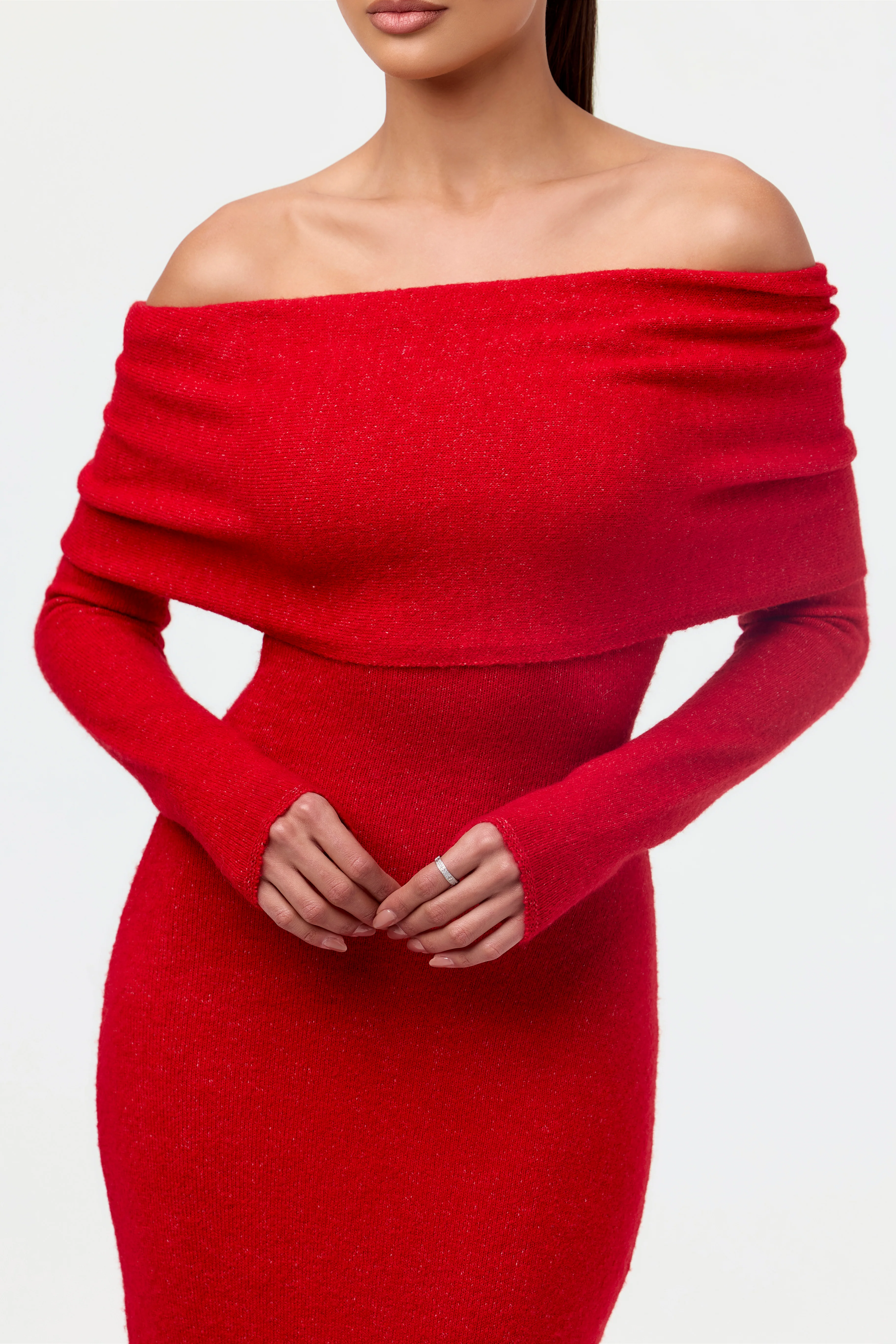Boucle Knit Off-Shoulder Maxi Dress - Image 4