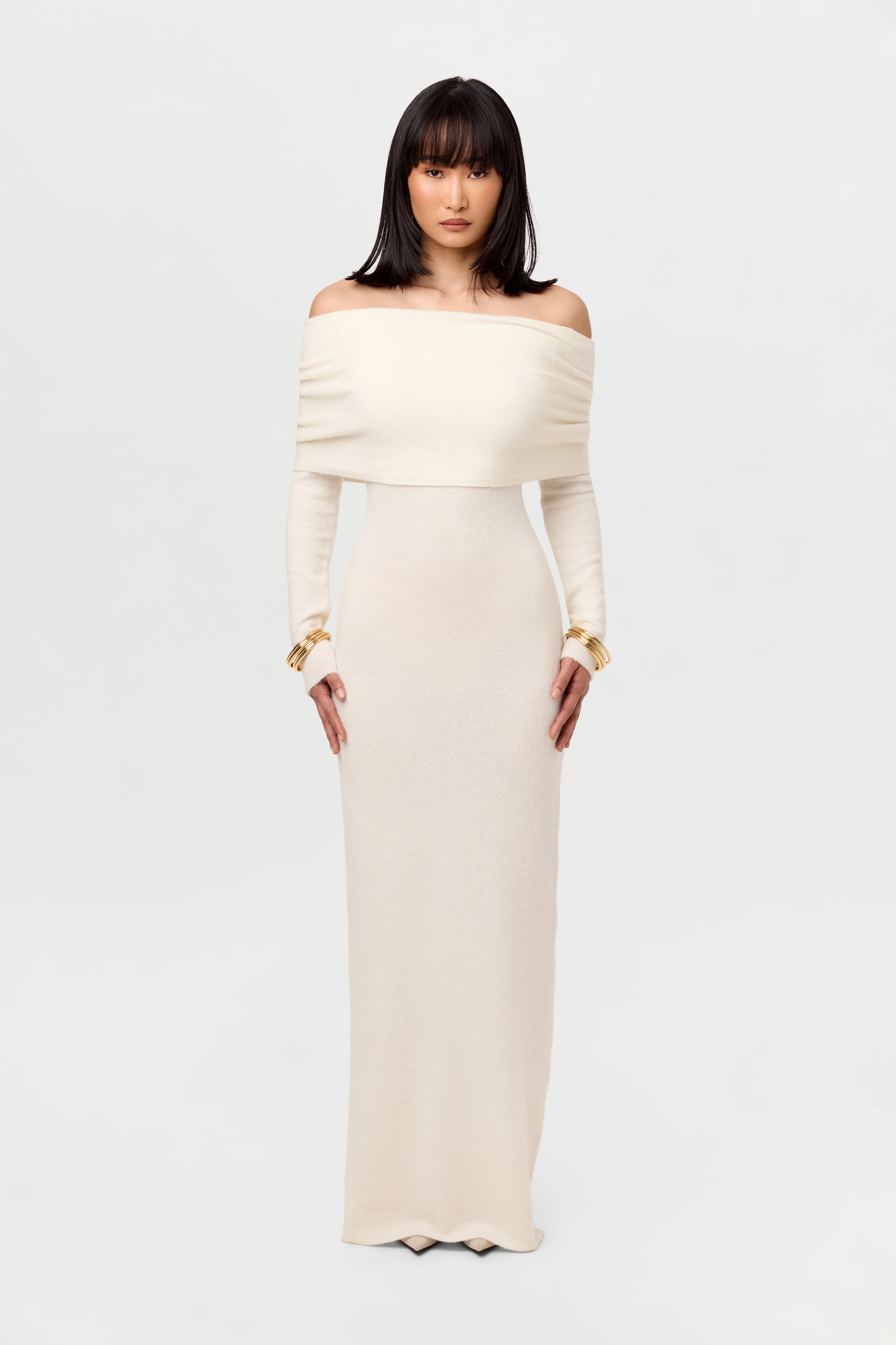 Boucle Knit Off-Shoulder Maxi Dress - Image 9