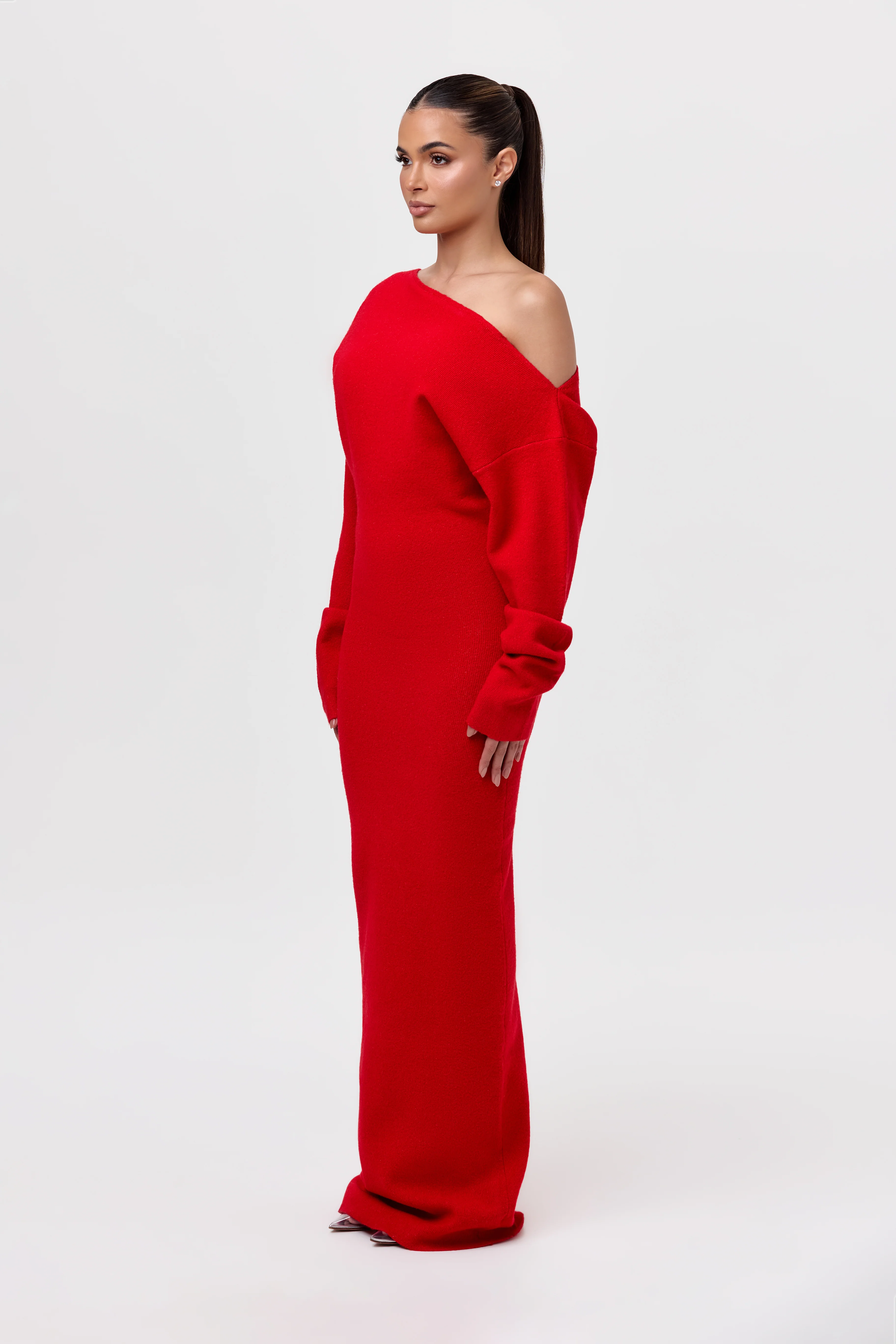 Knit Off-Shoulder Sweater Maxi Dress - Image 10