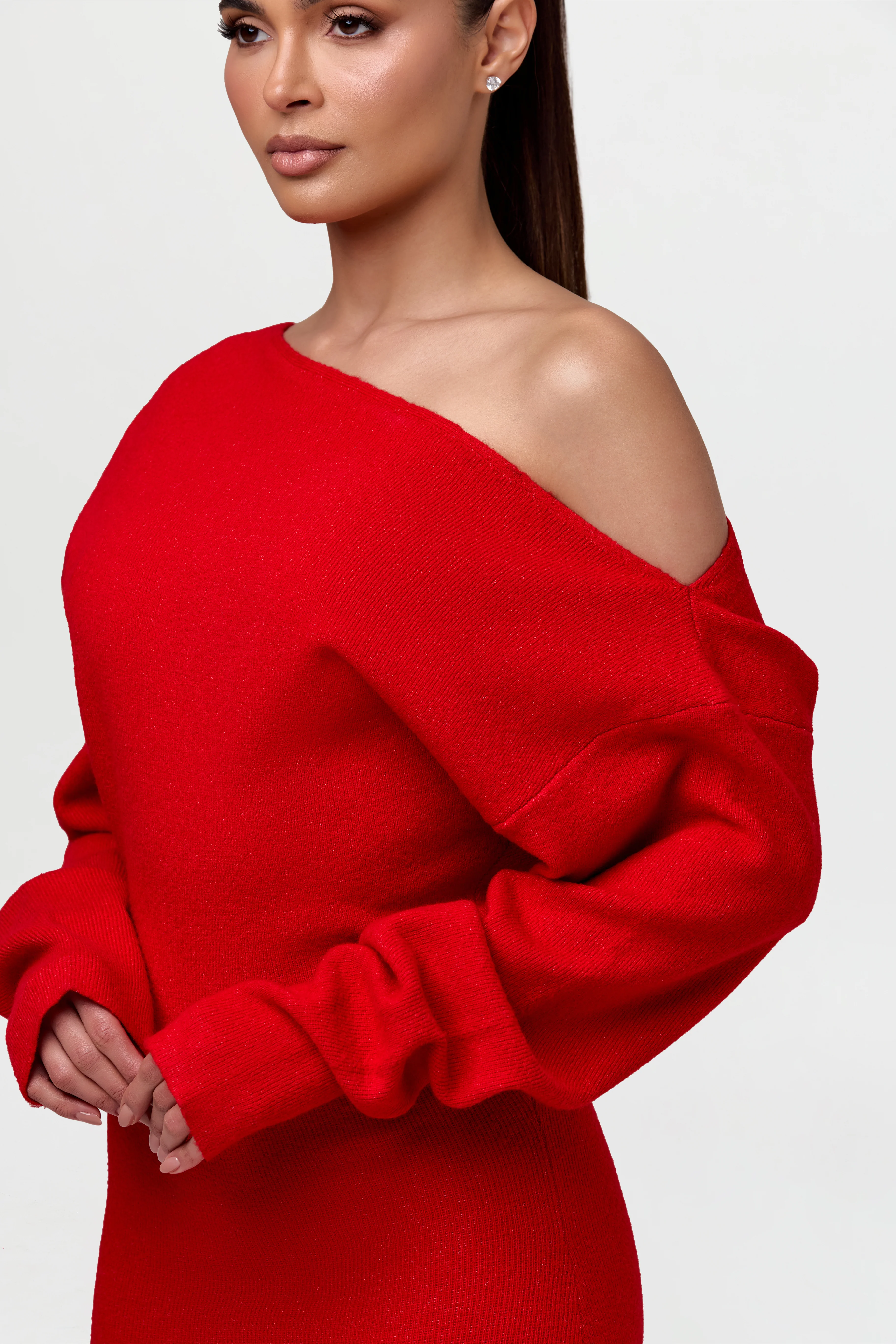 Knit Off-Shoulder Sweater Maxi Dress - Image 11