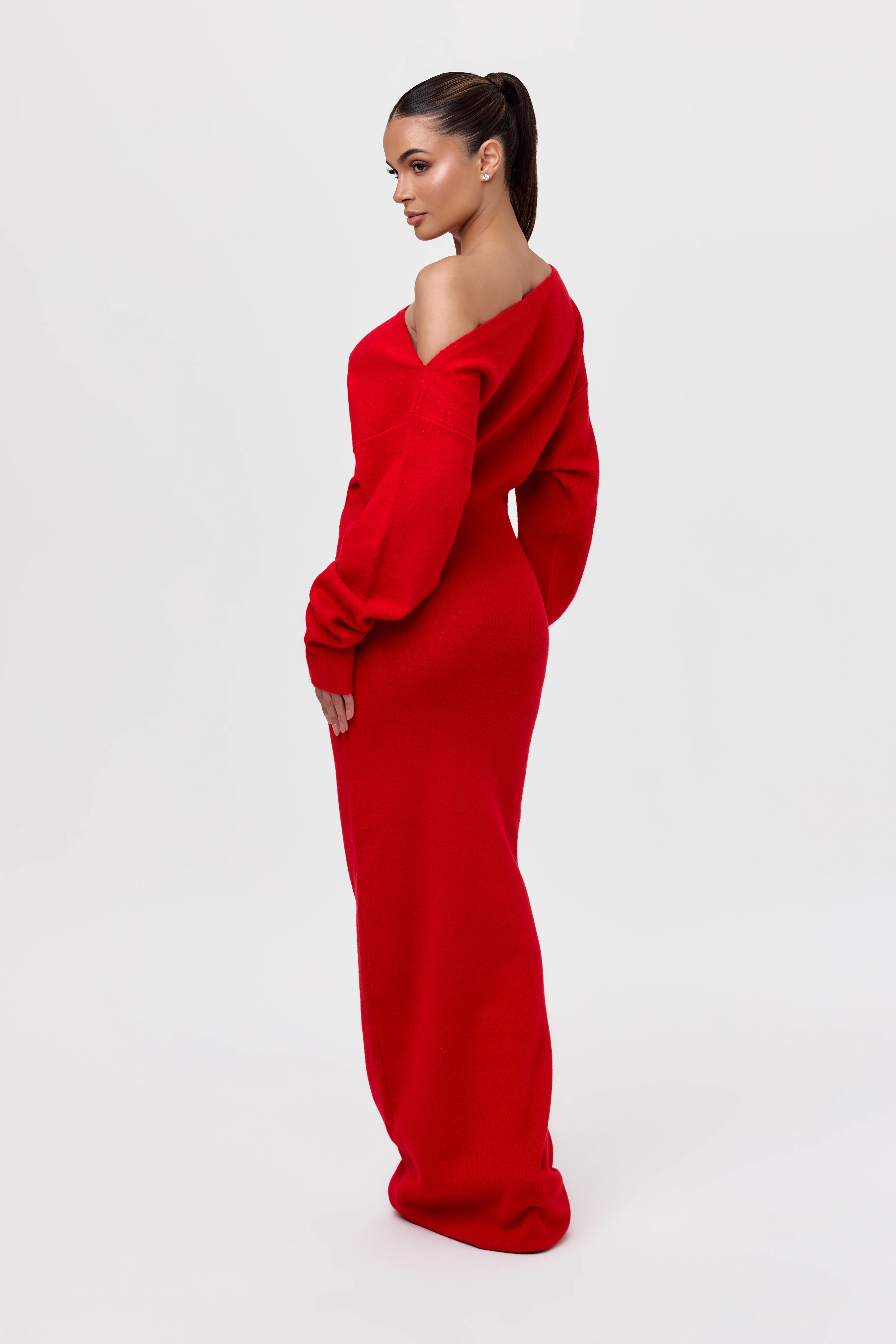 Knit Off-Shoulder Sweater Maxi Dress - Image 12