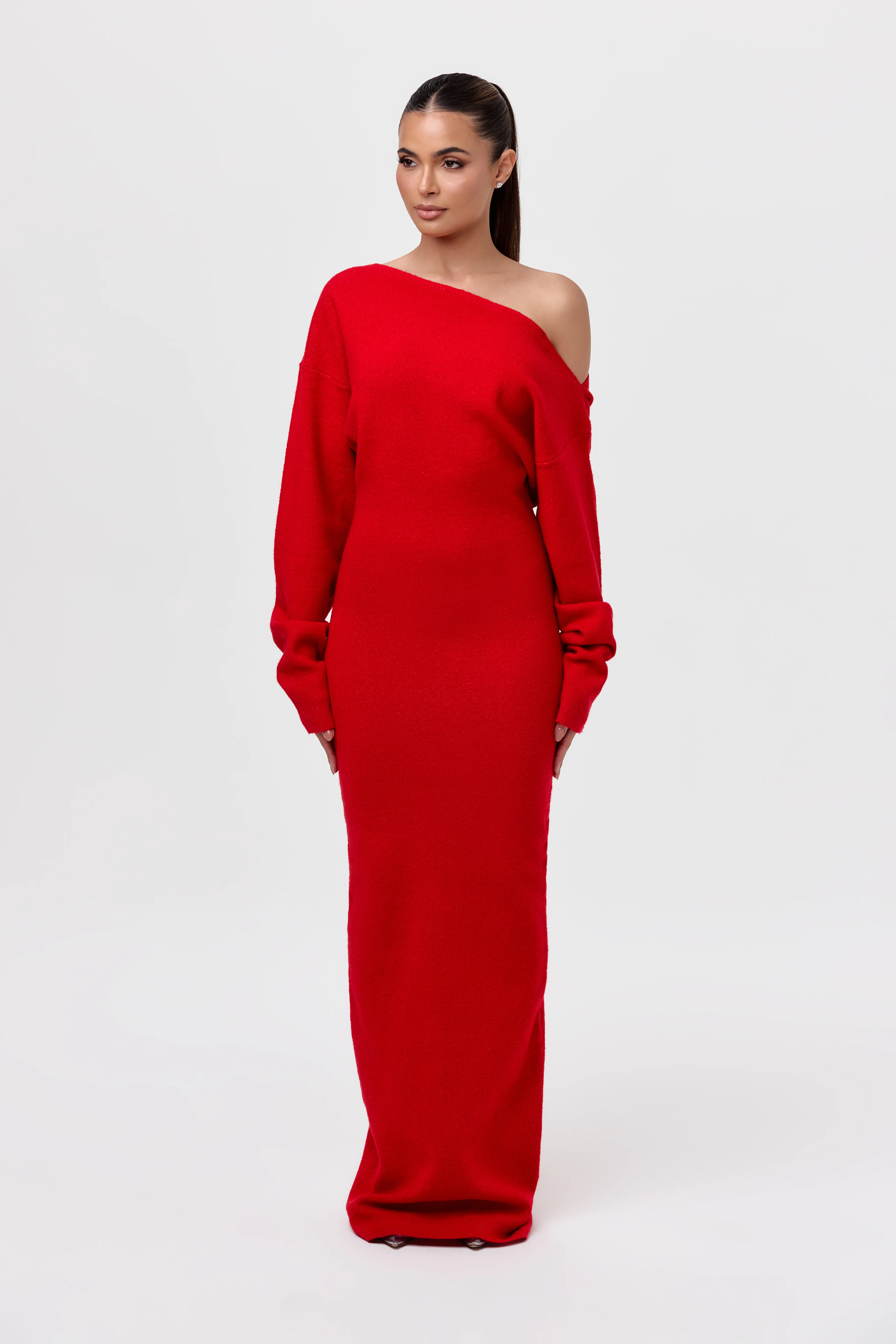 Knit Off-Shoulder Sweater Maxi Dress - Image 9