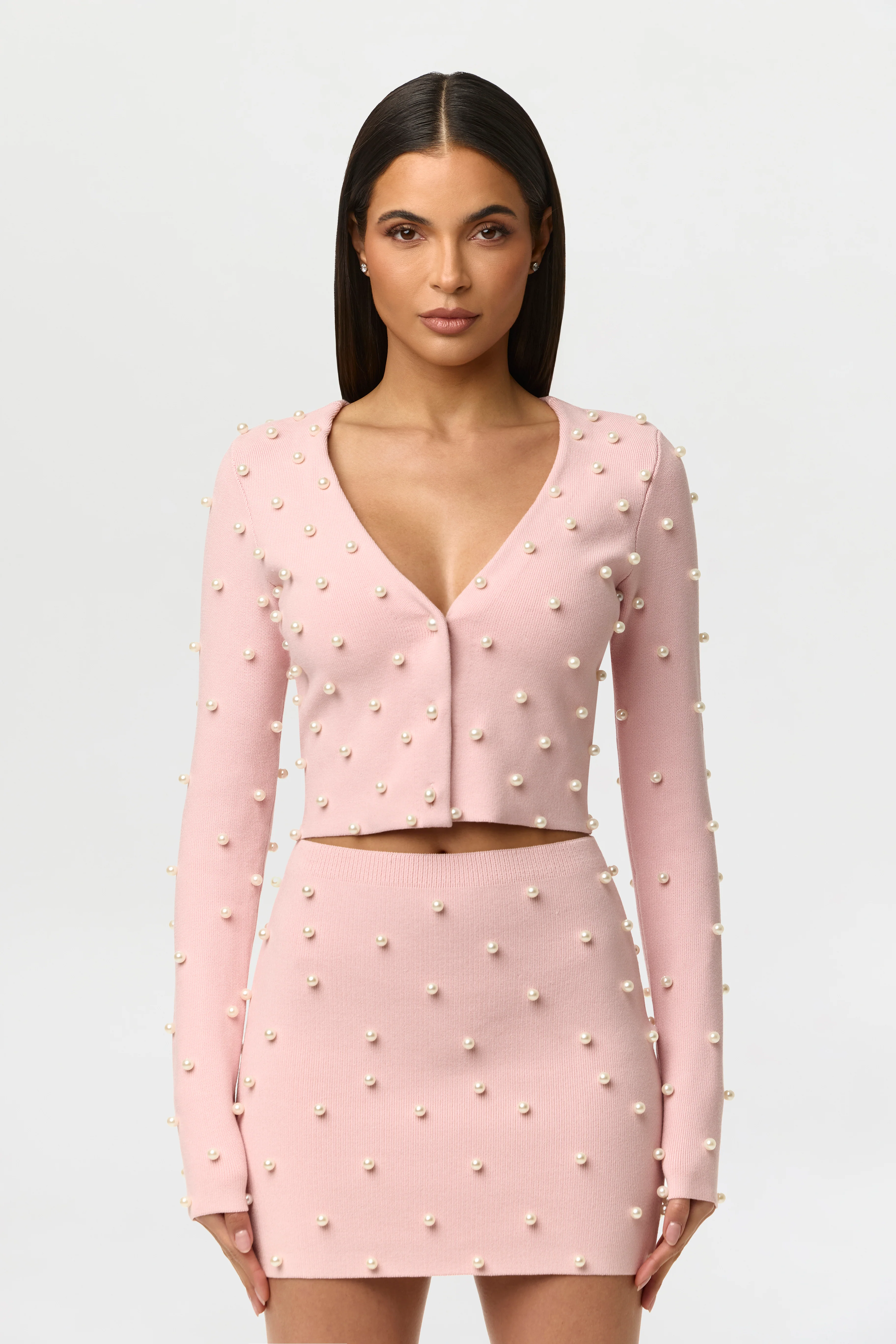 Knit Pearl Crop Cardigan - Image 3