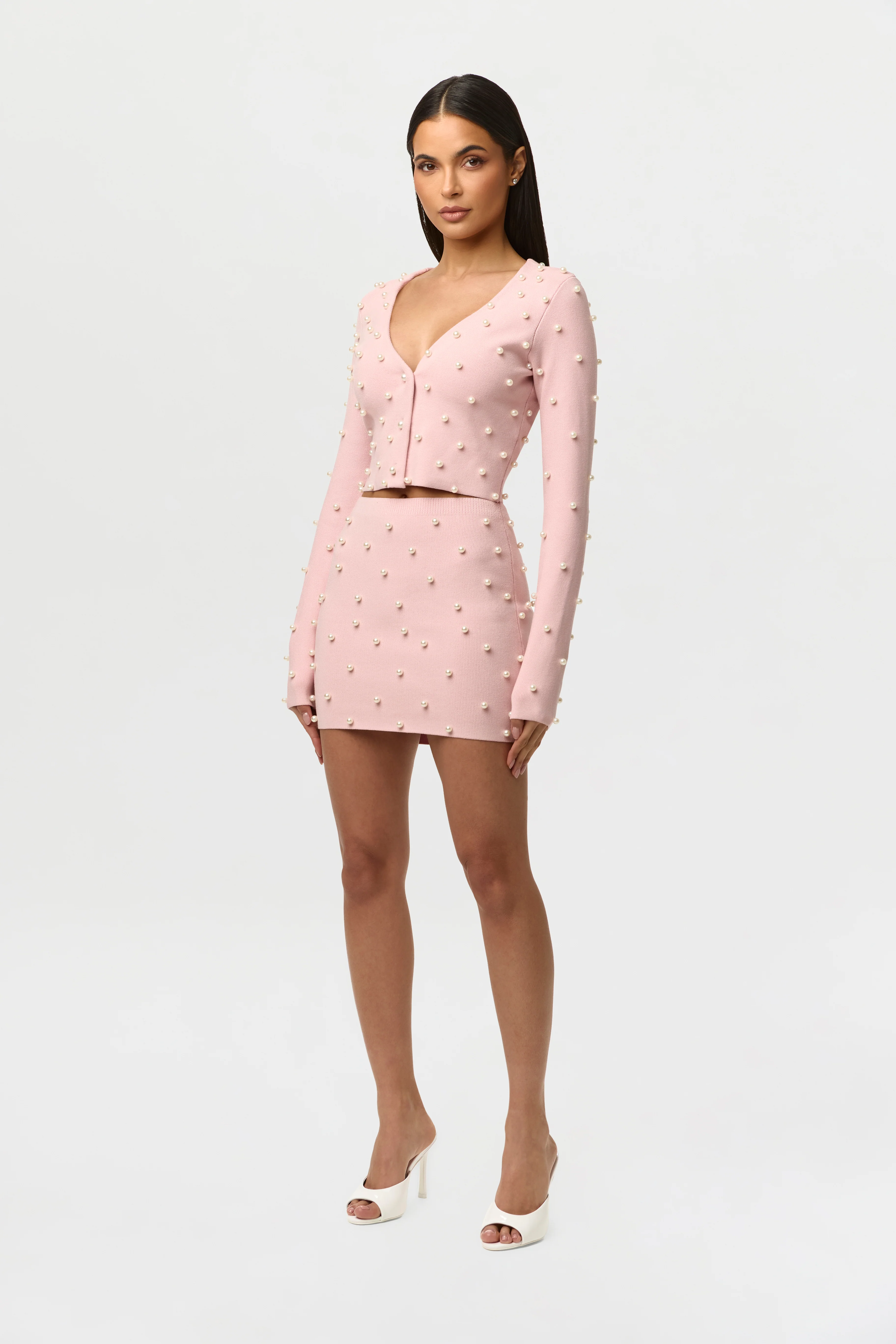 Knit Pearl Crop Cardigan - Image 4