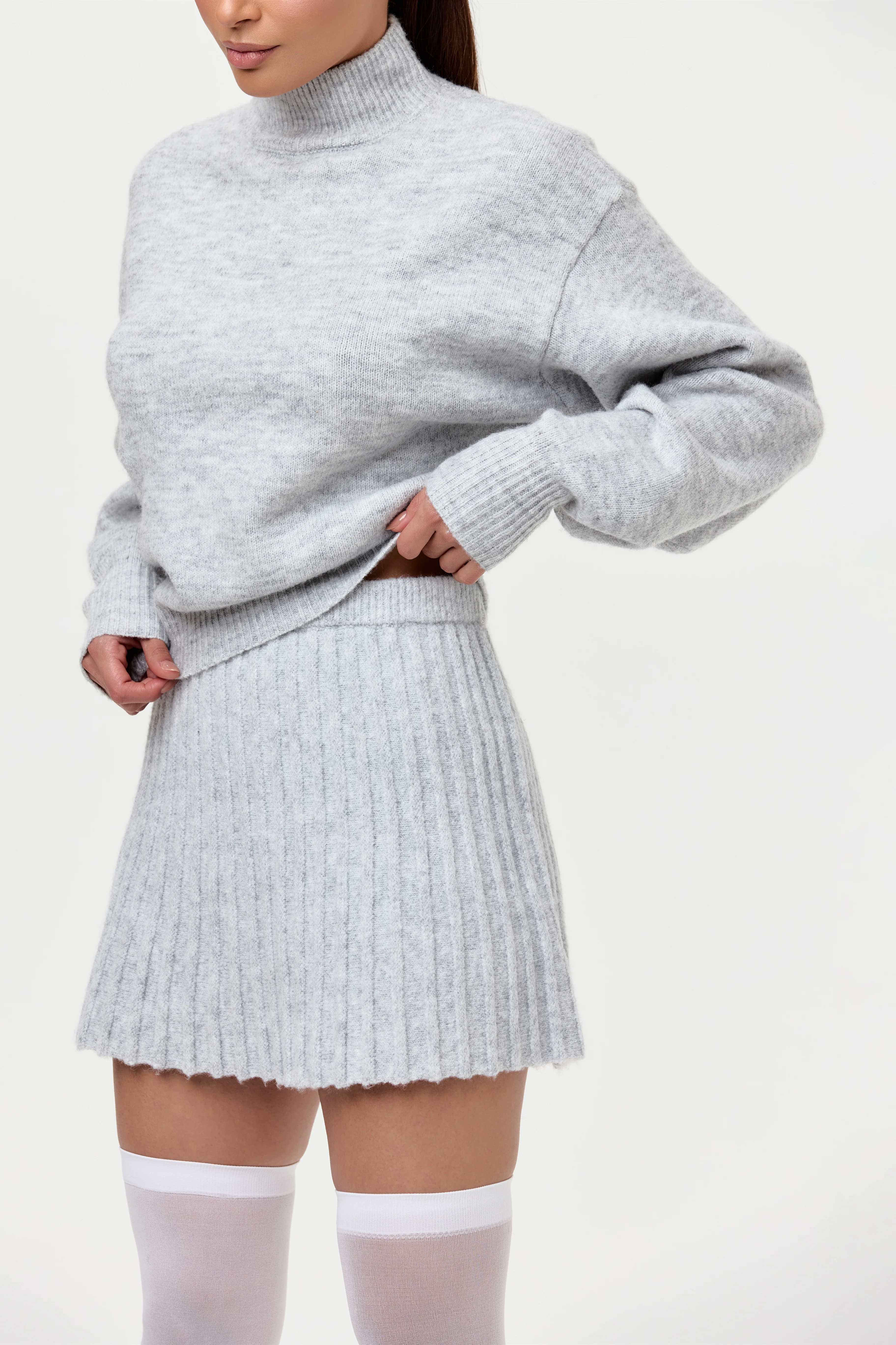 Pleated Knit Sweater Mini Skirt - Image 26