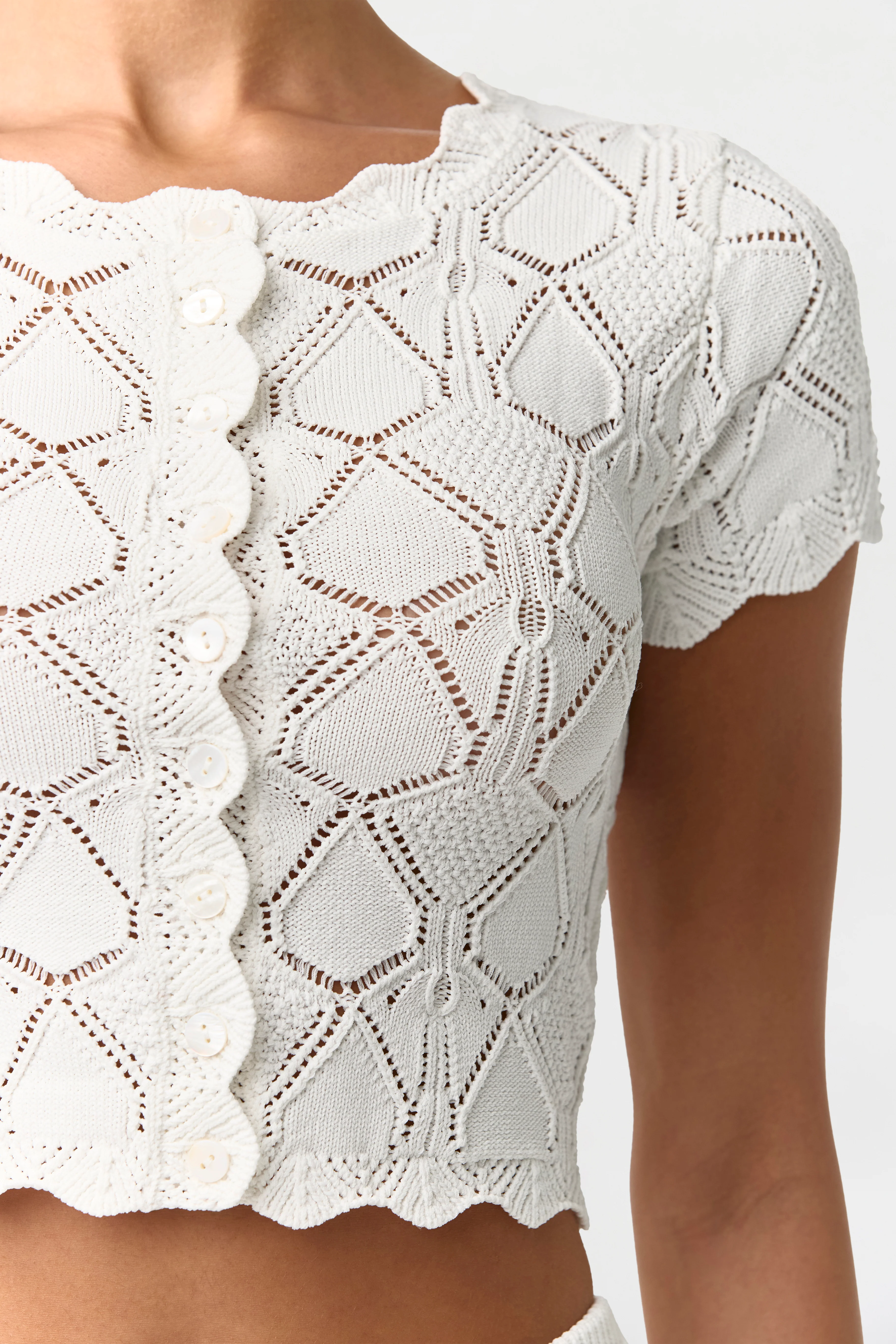 Knit Pointelle Cardigan Top - Image 3