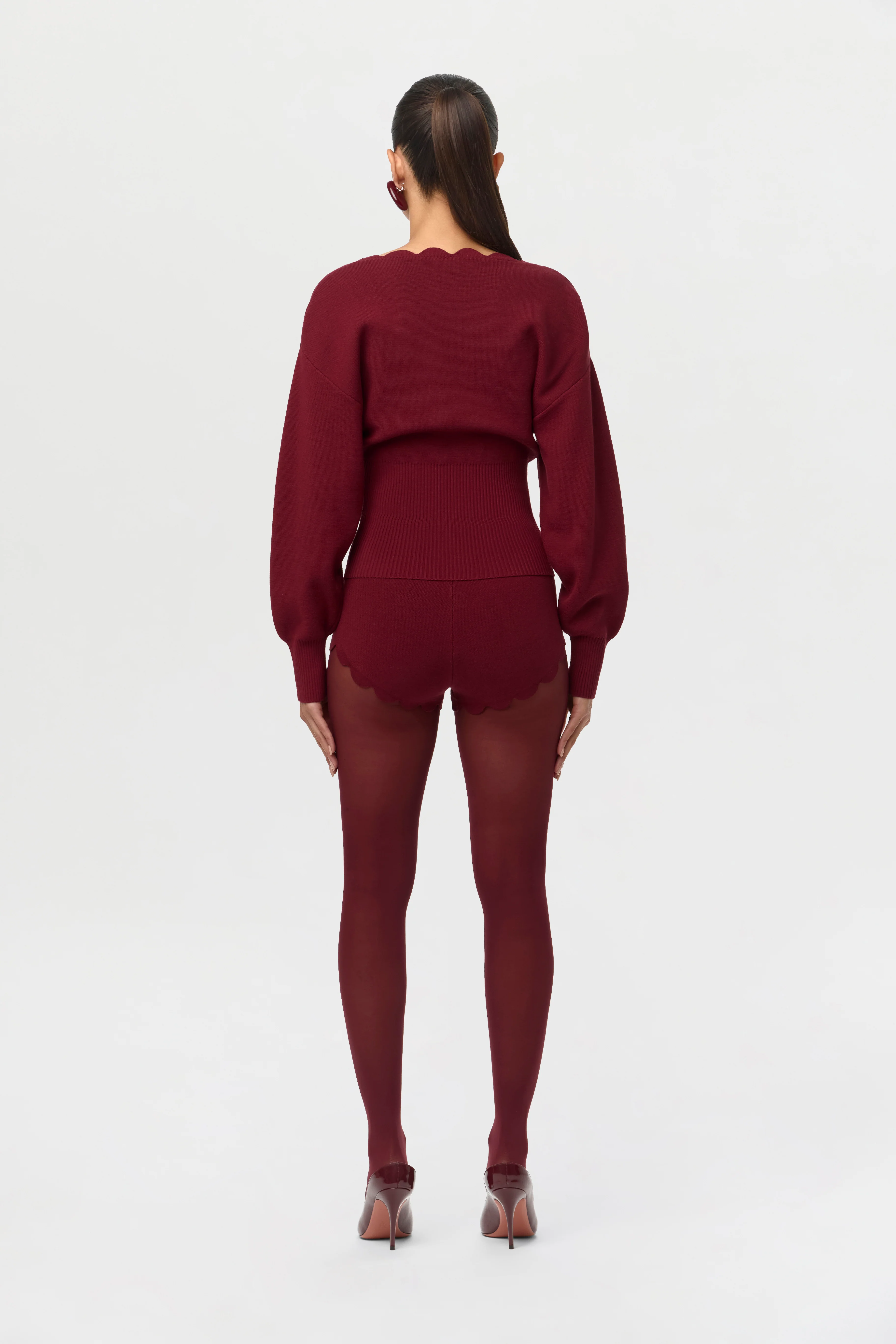 Ribbed-Knit V-Neck Scallop Sweater - Image 6