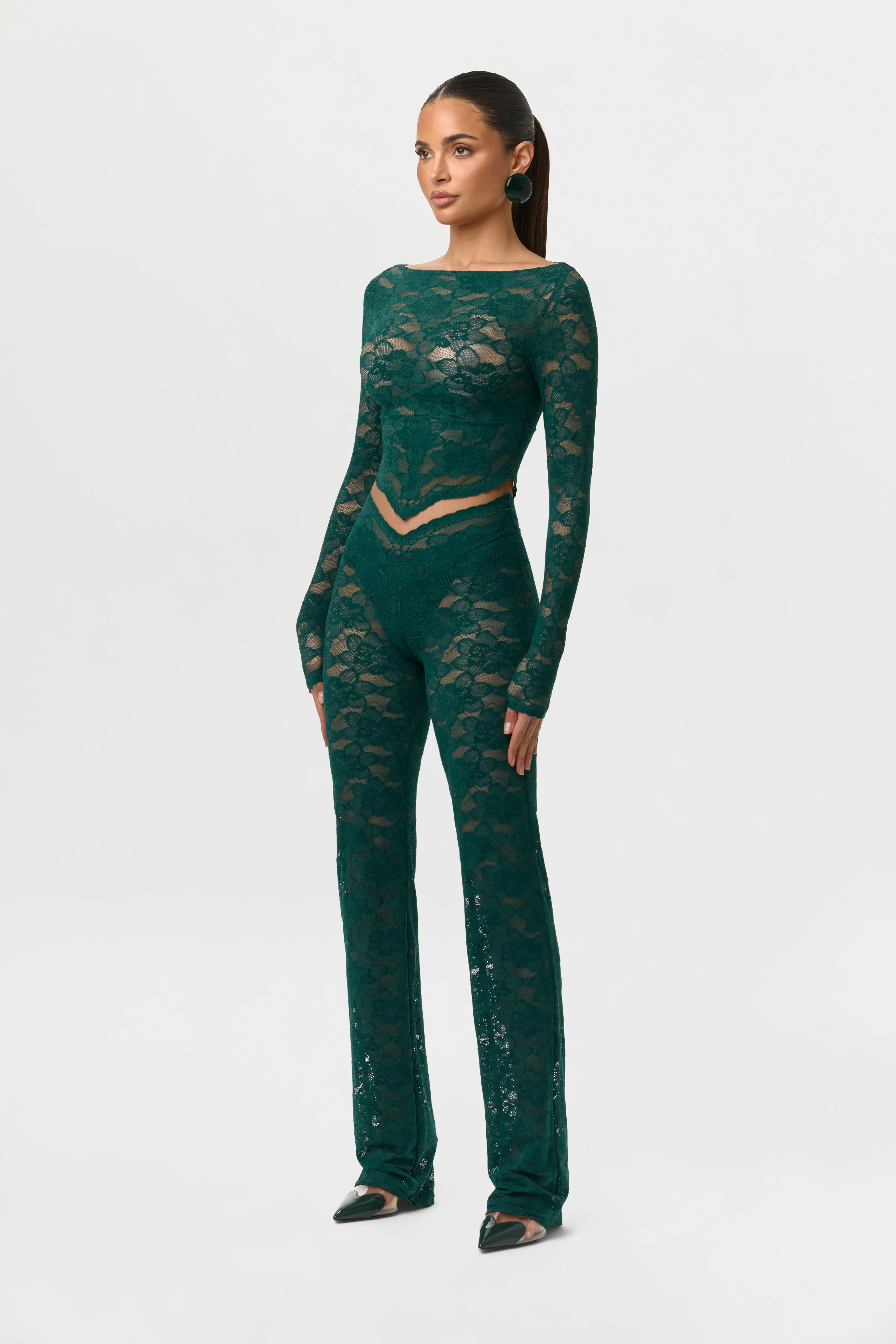Stretch Lace Scallop Crop Top - Image 3