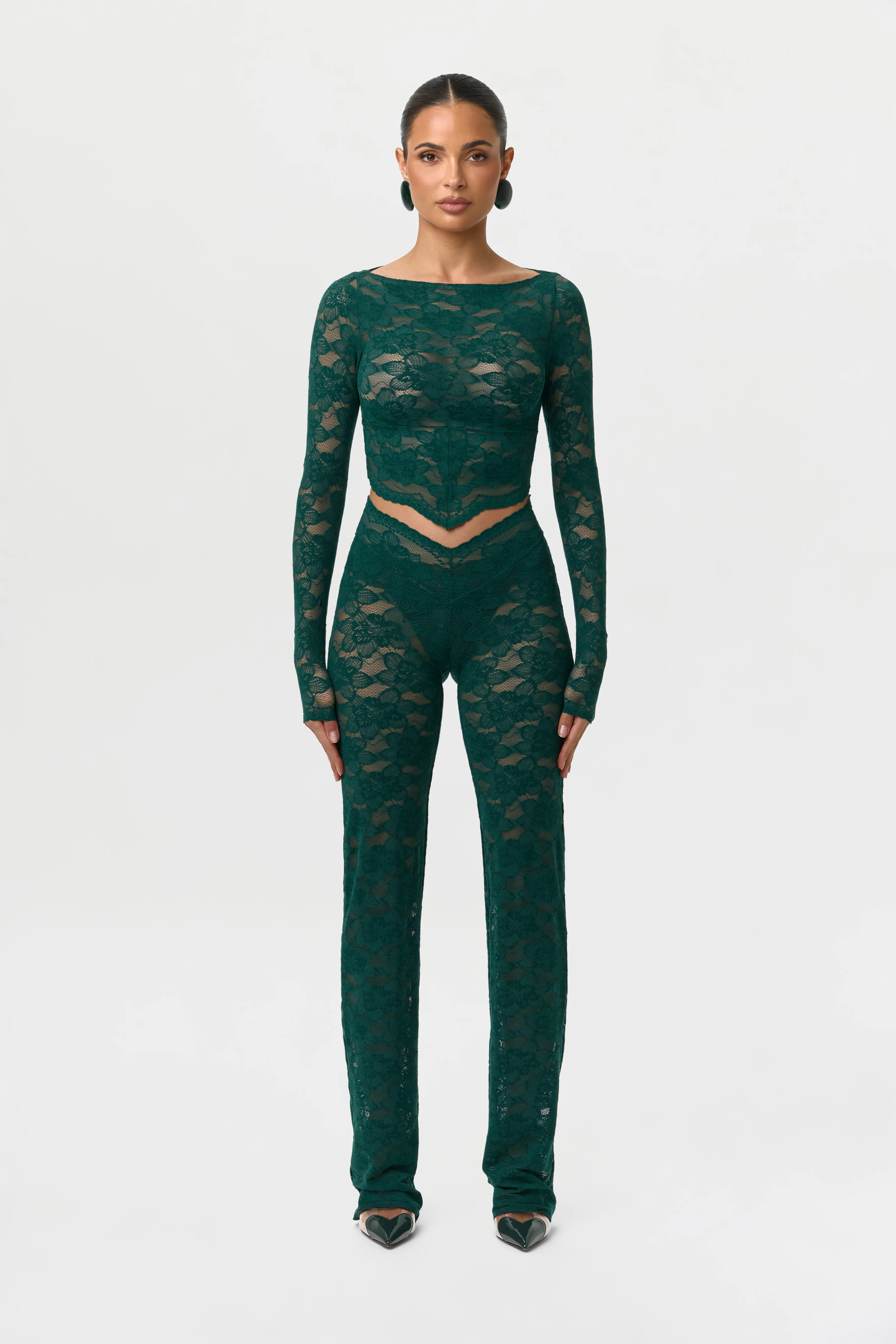 Stretch Lace Scallop Crop Top - Image 4