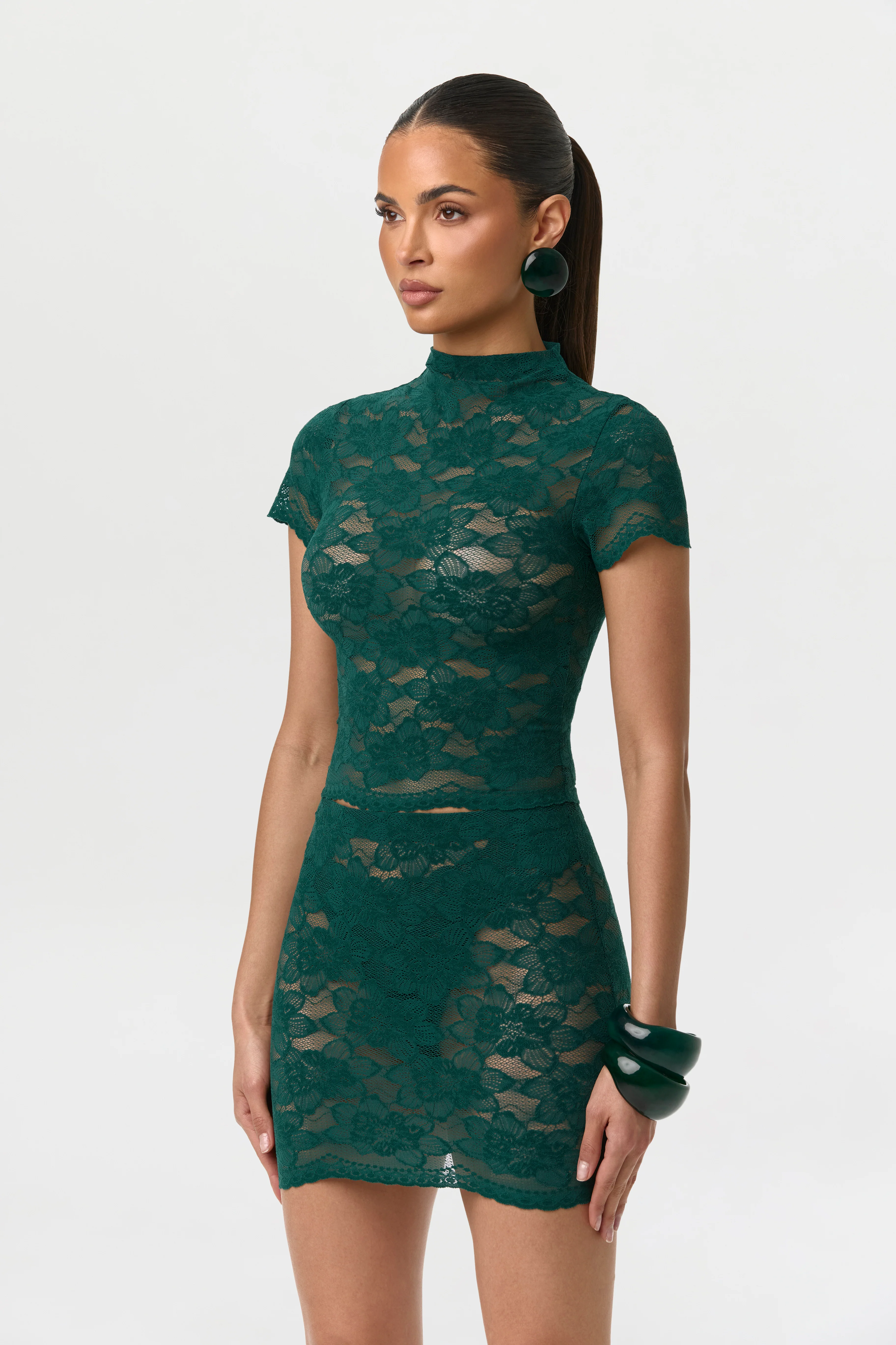 Stretch Lace Scallop Mini Skirt - Image 3