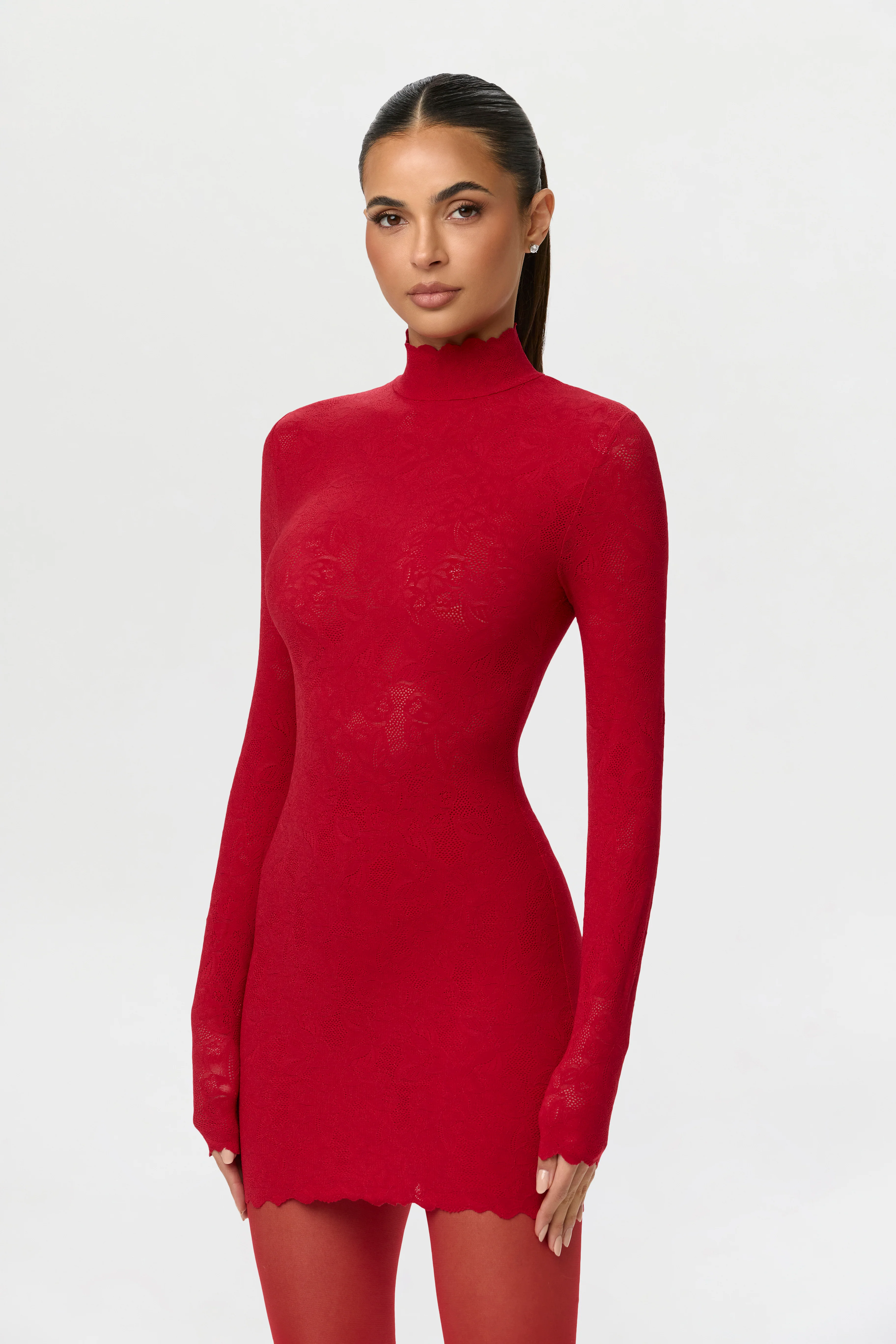Stretch Lace Scallop Mini Dress - Image 3