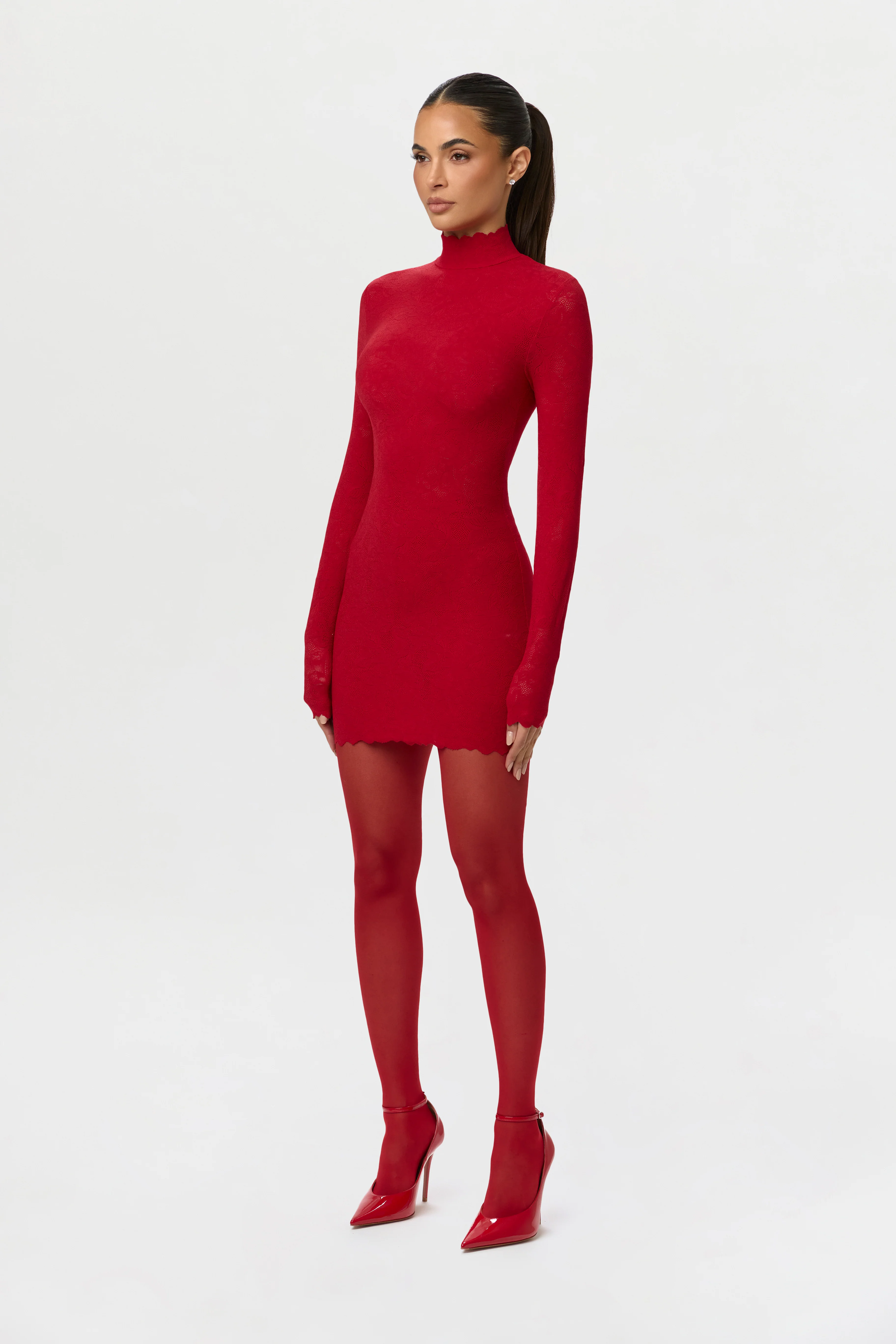 Stretch Lace Scallop Mini Dress - Image 4