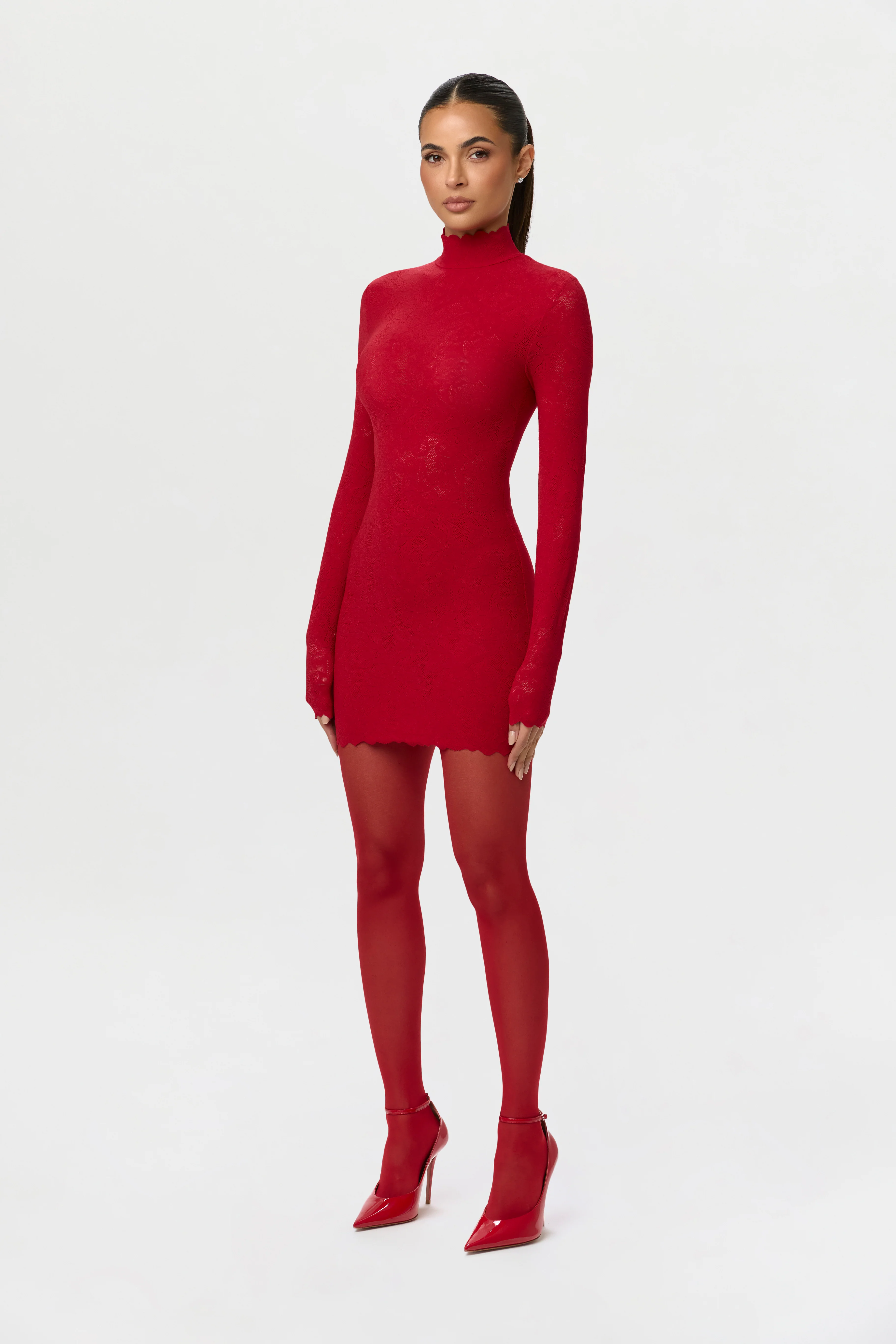 Stretch Lace Scallop Mini Dress - Image 6