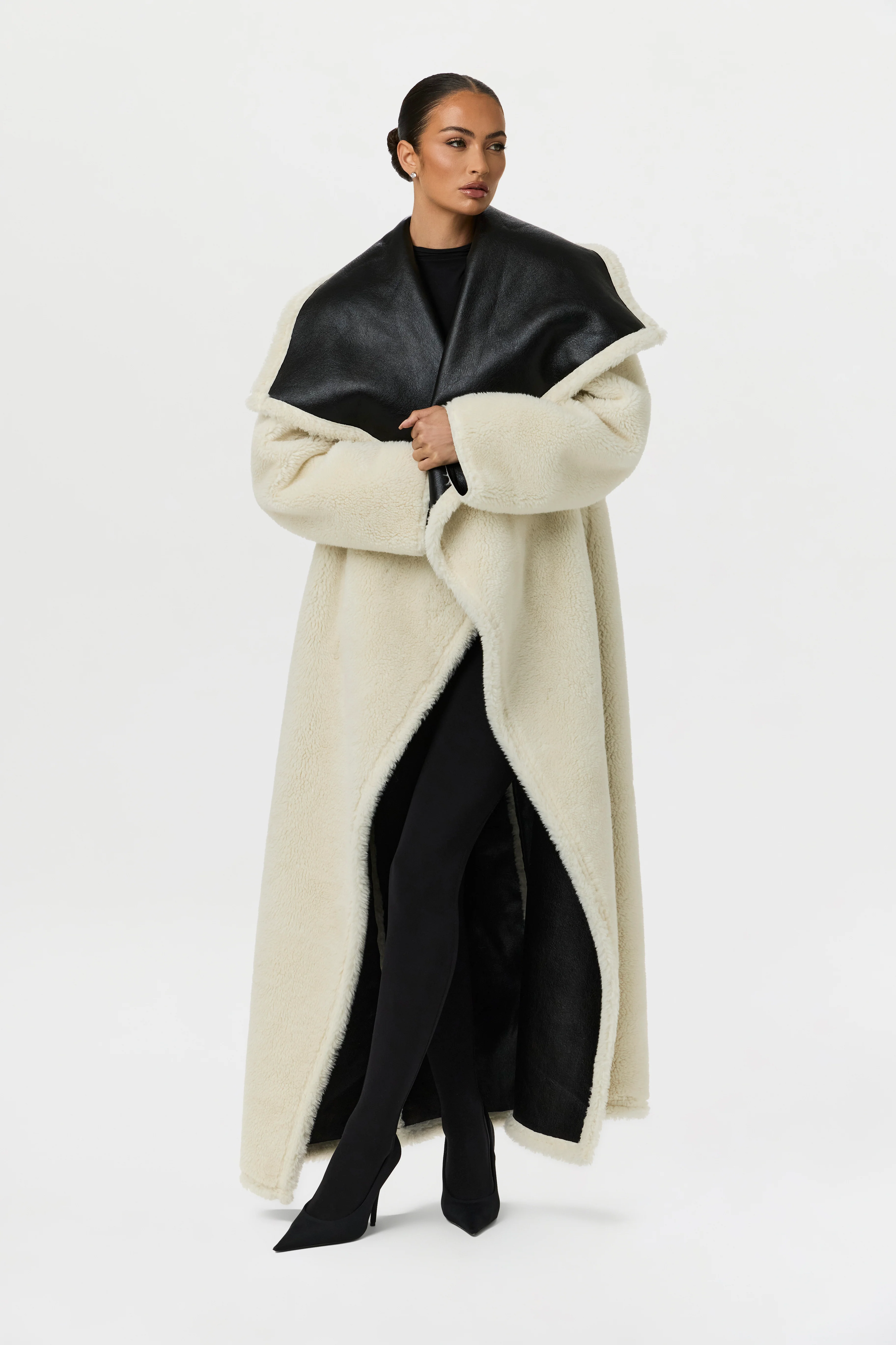 Vegan Leather Sherpa Coat - Image 3
