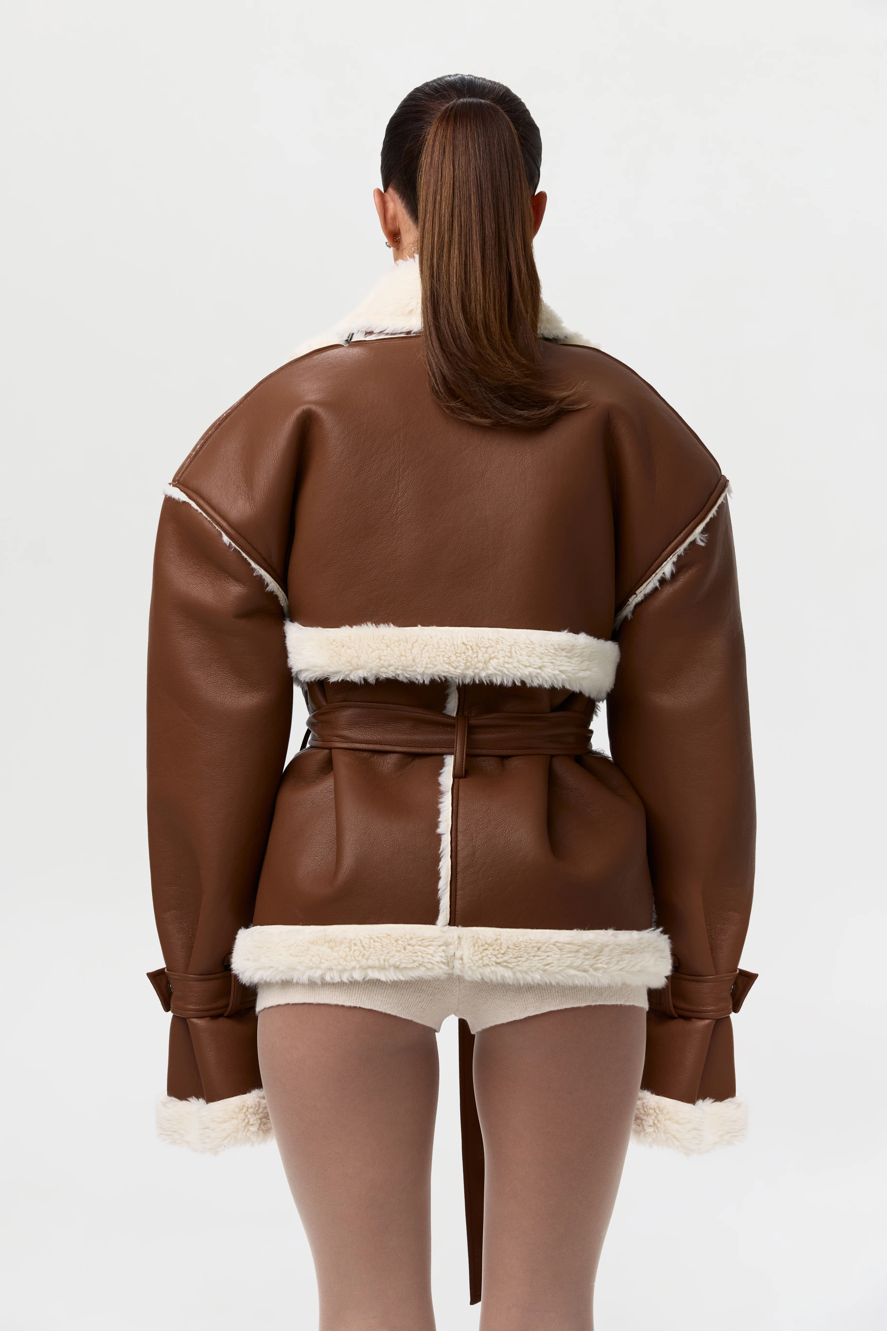Vegan Leather Sherpa Coat - Image 11