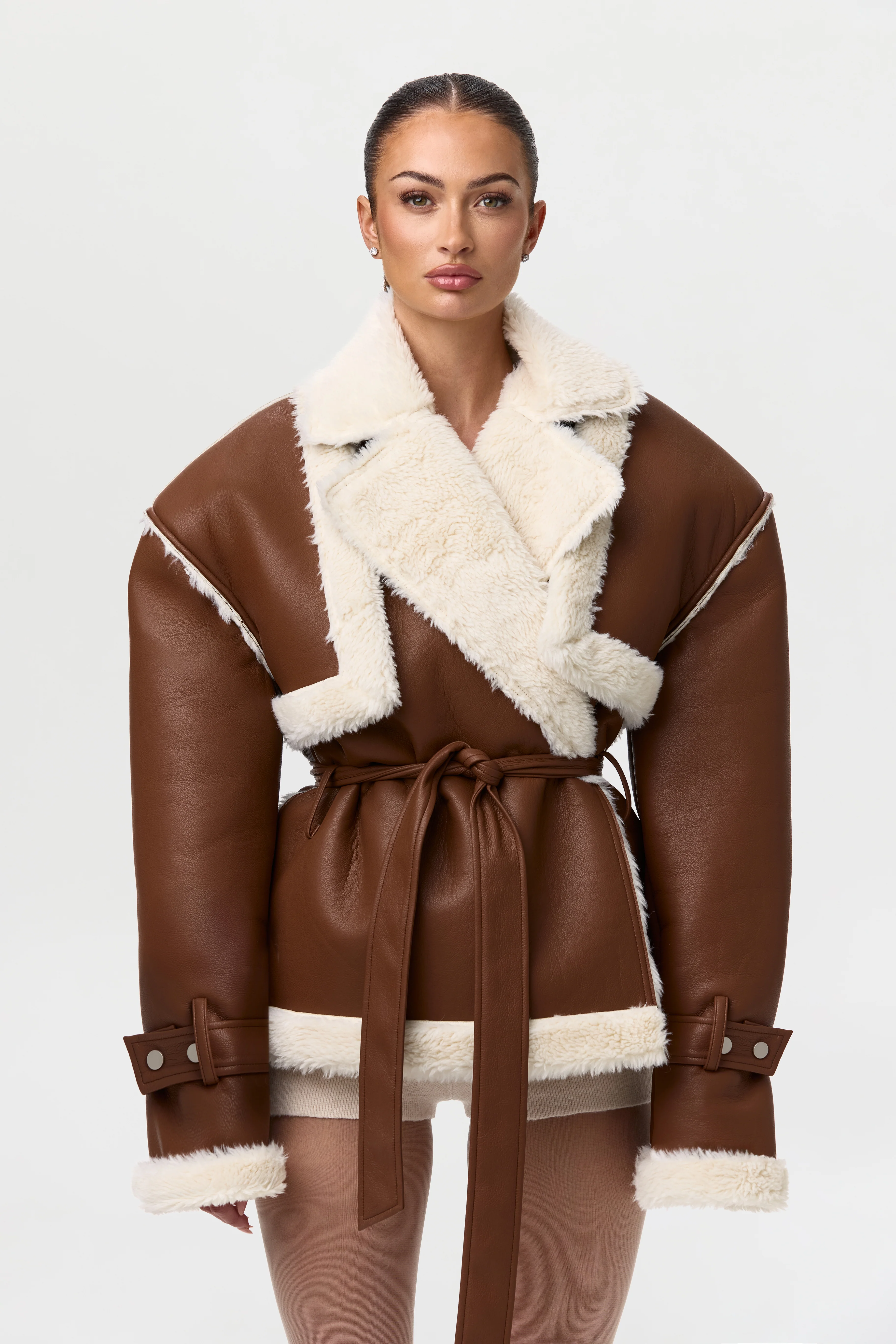 Vegan Leather Sherpa Coat - Image 3