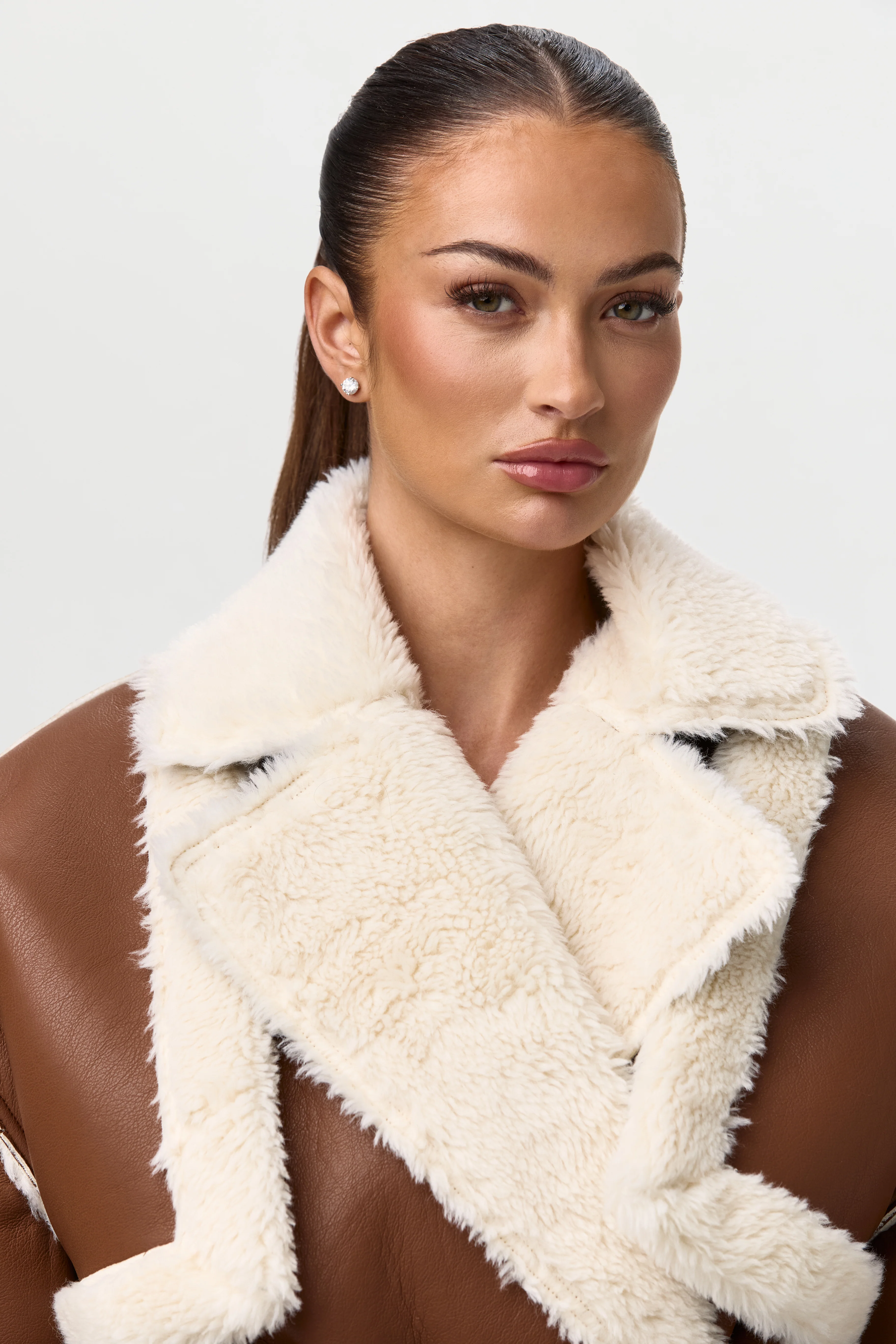 Vegan Leather Sherpa Coat - Image 4