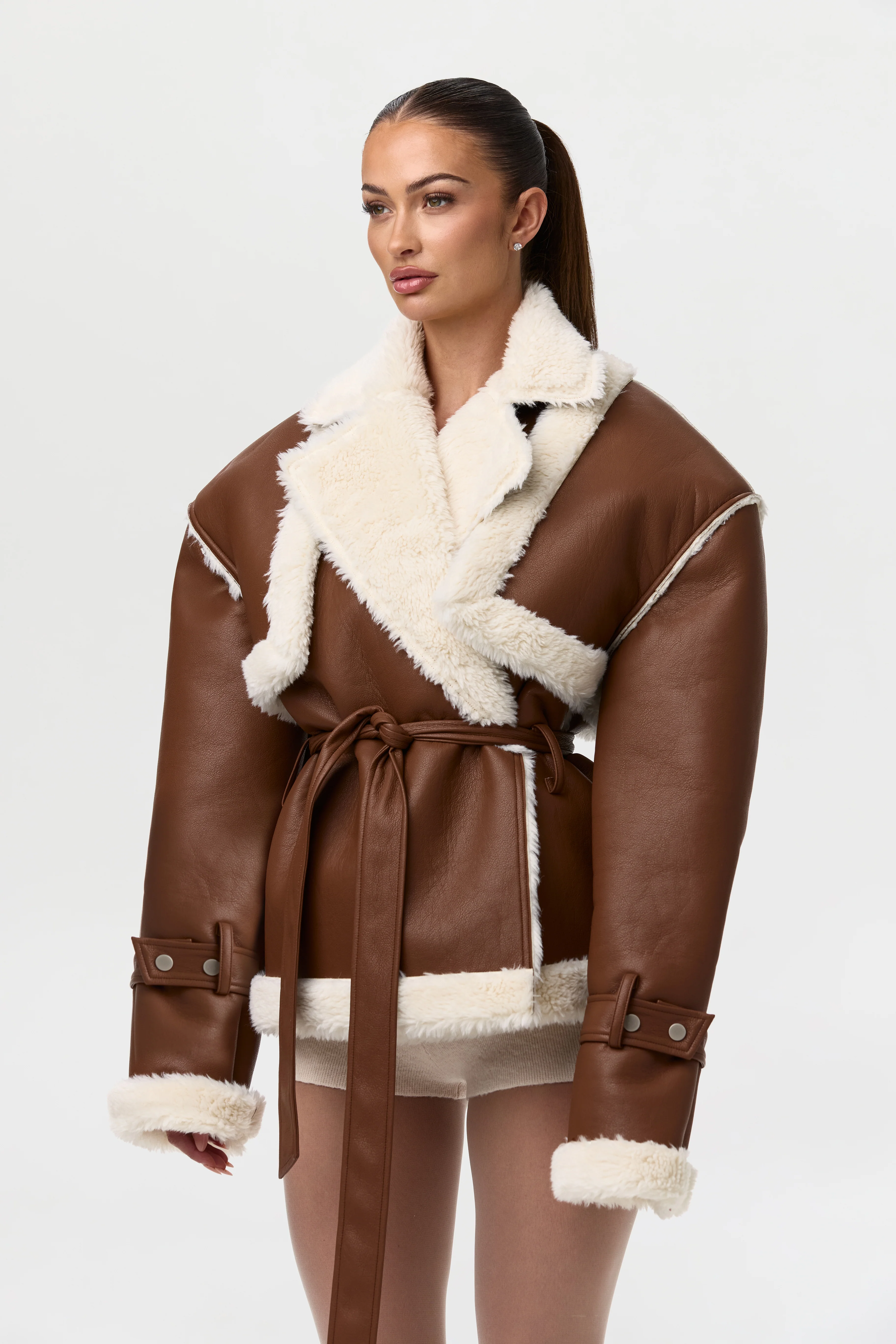 Vegan Leather Sherpa Coat - Image 6