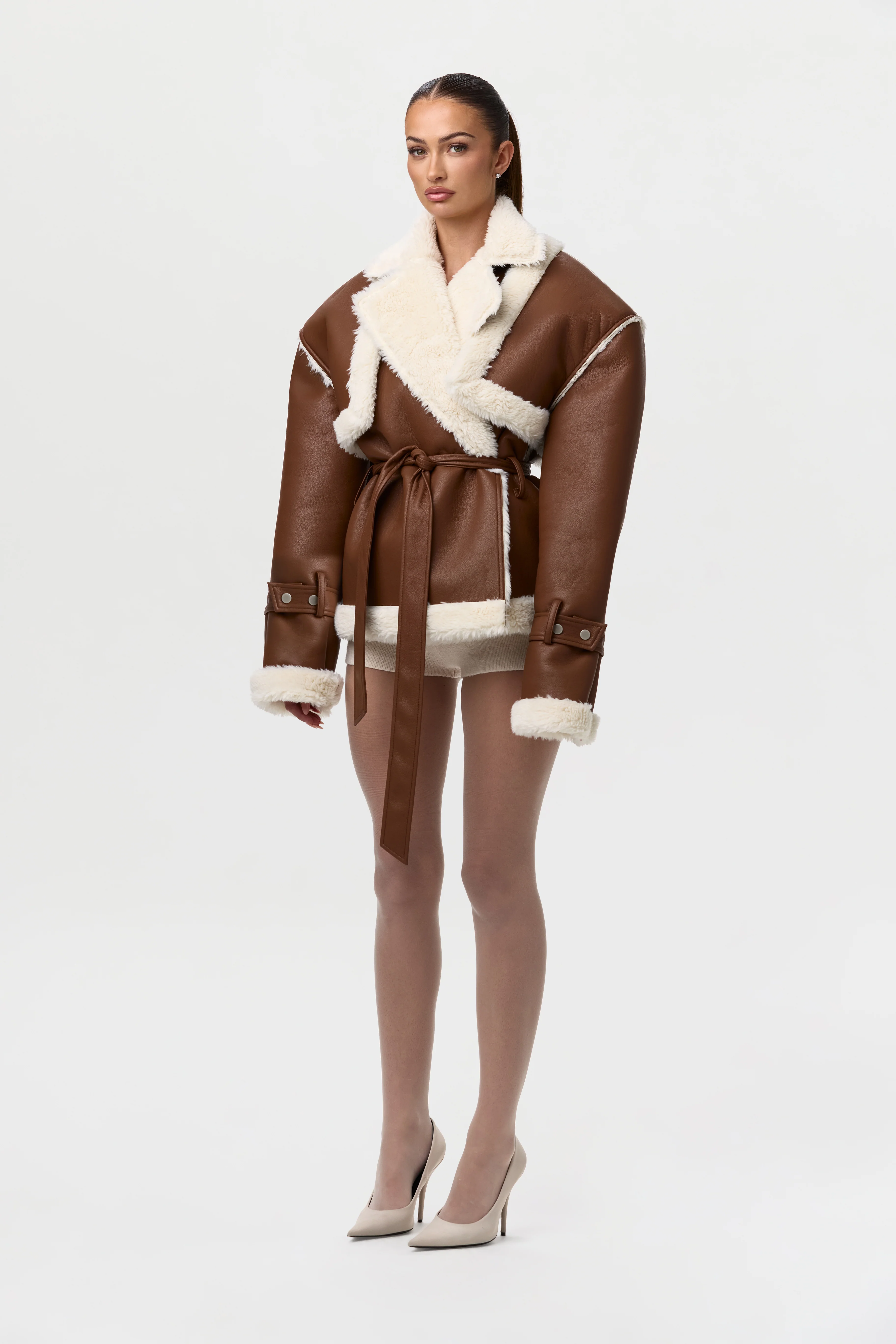 Vegan Leather Sherpa Coat - Image 7