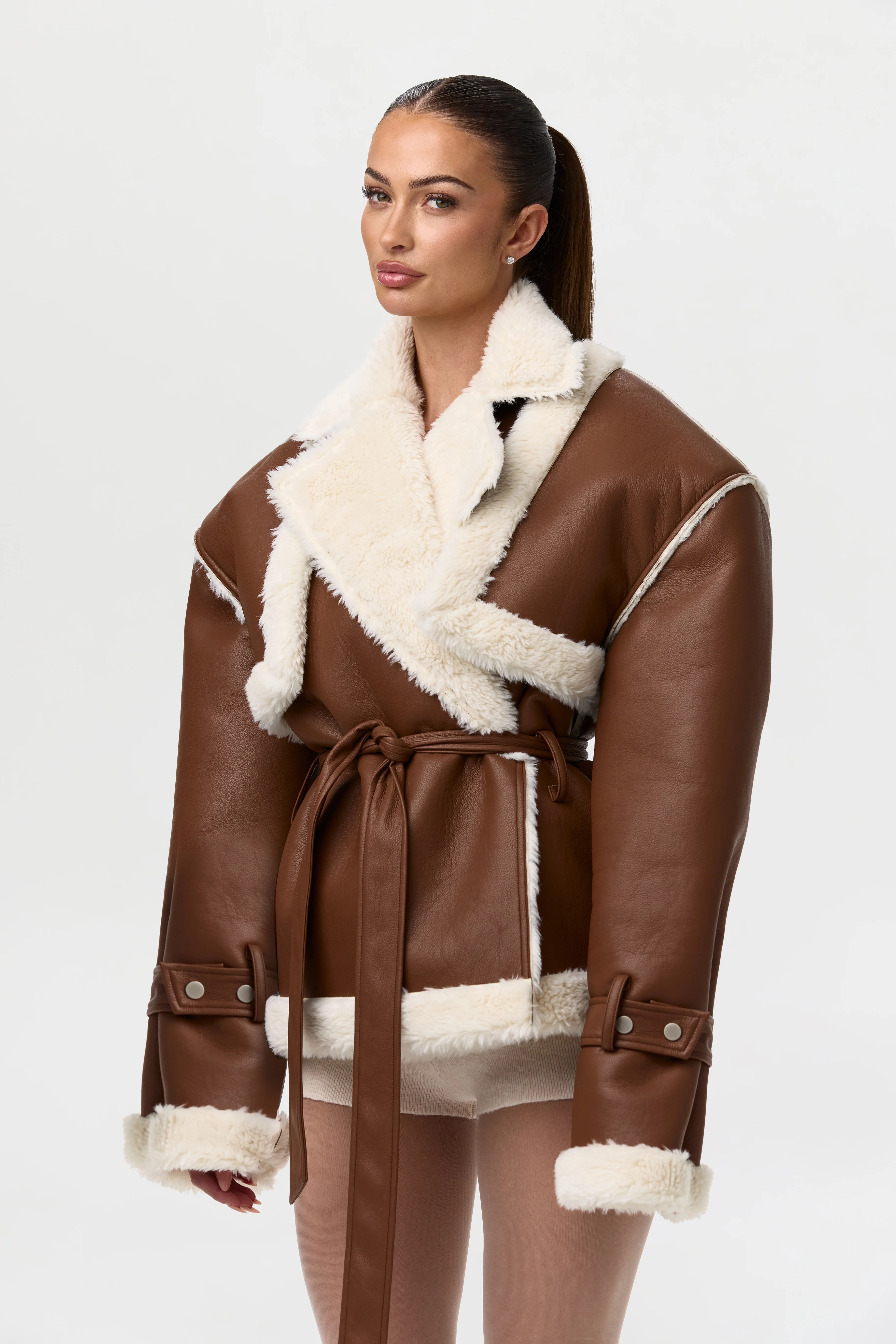 Vegan Leather Sherpa Coat - Image 9