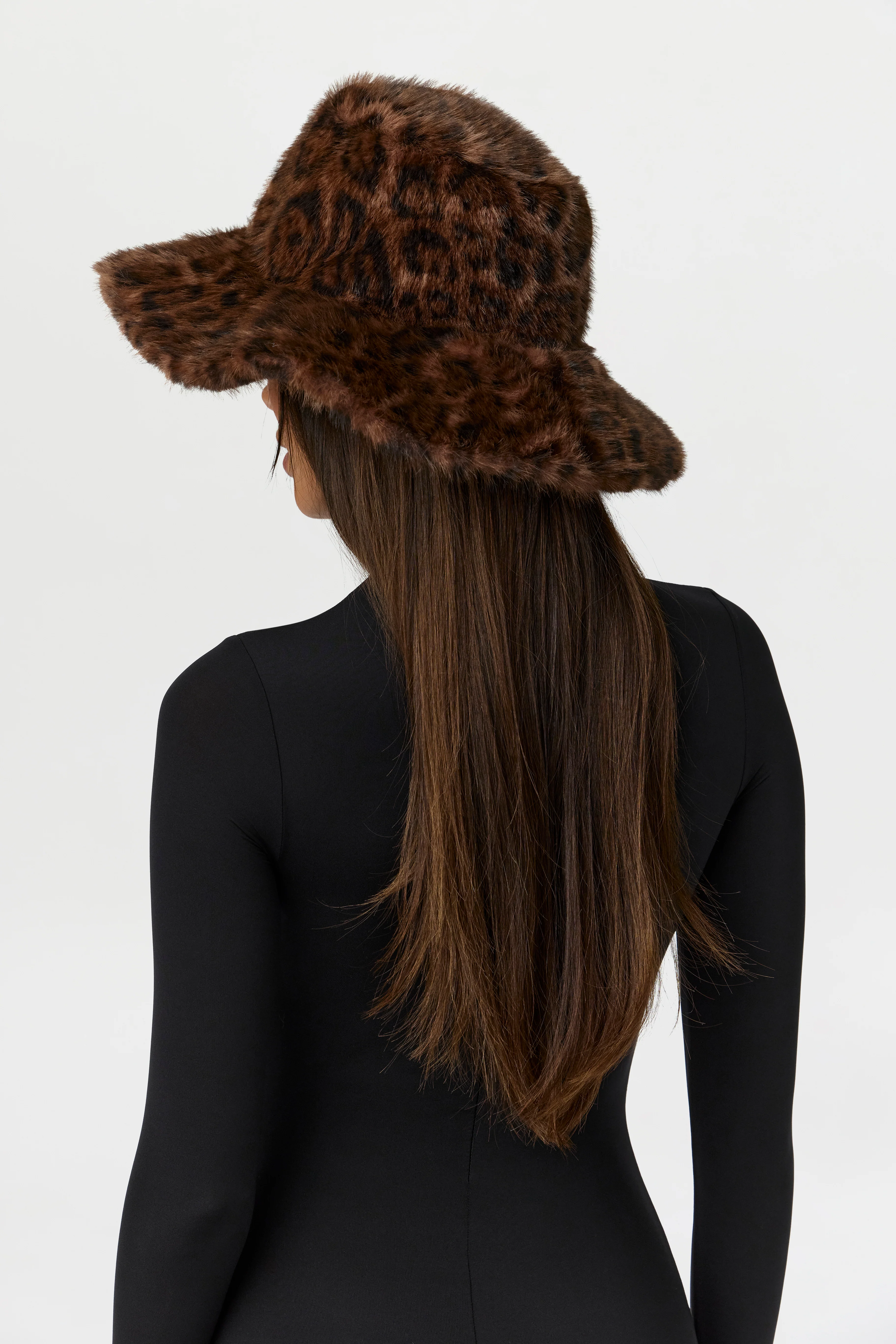 Faux Fur Leopard Print Bucket Hat - Image 6