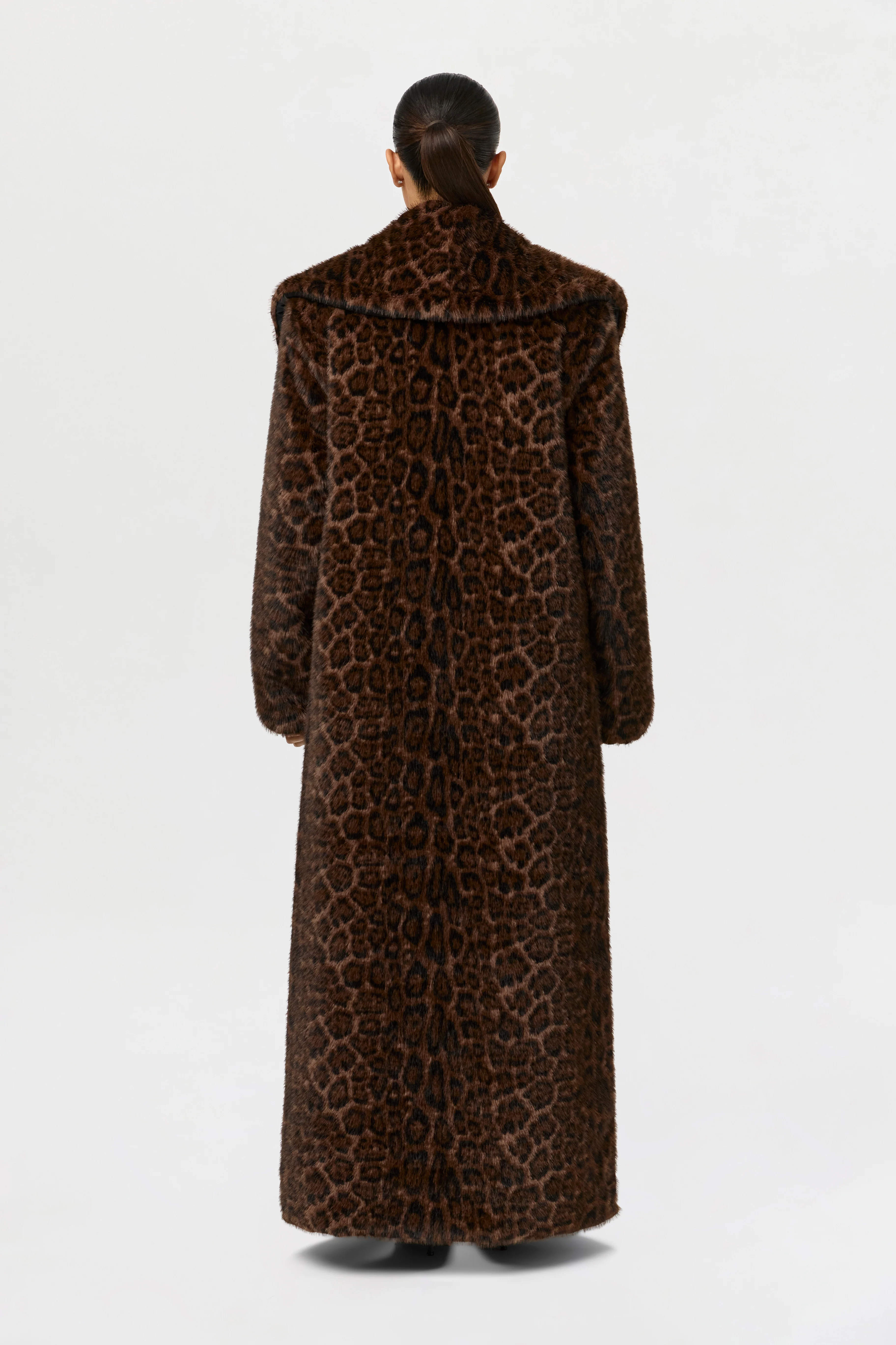 Faux Fur Leopard Long Coat - Image 4