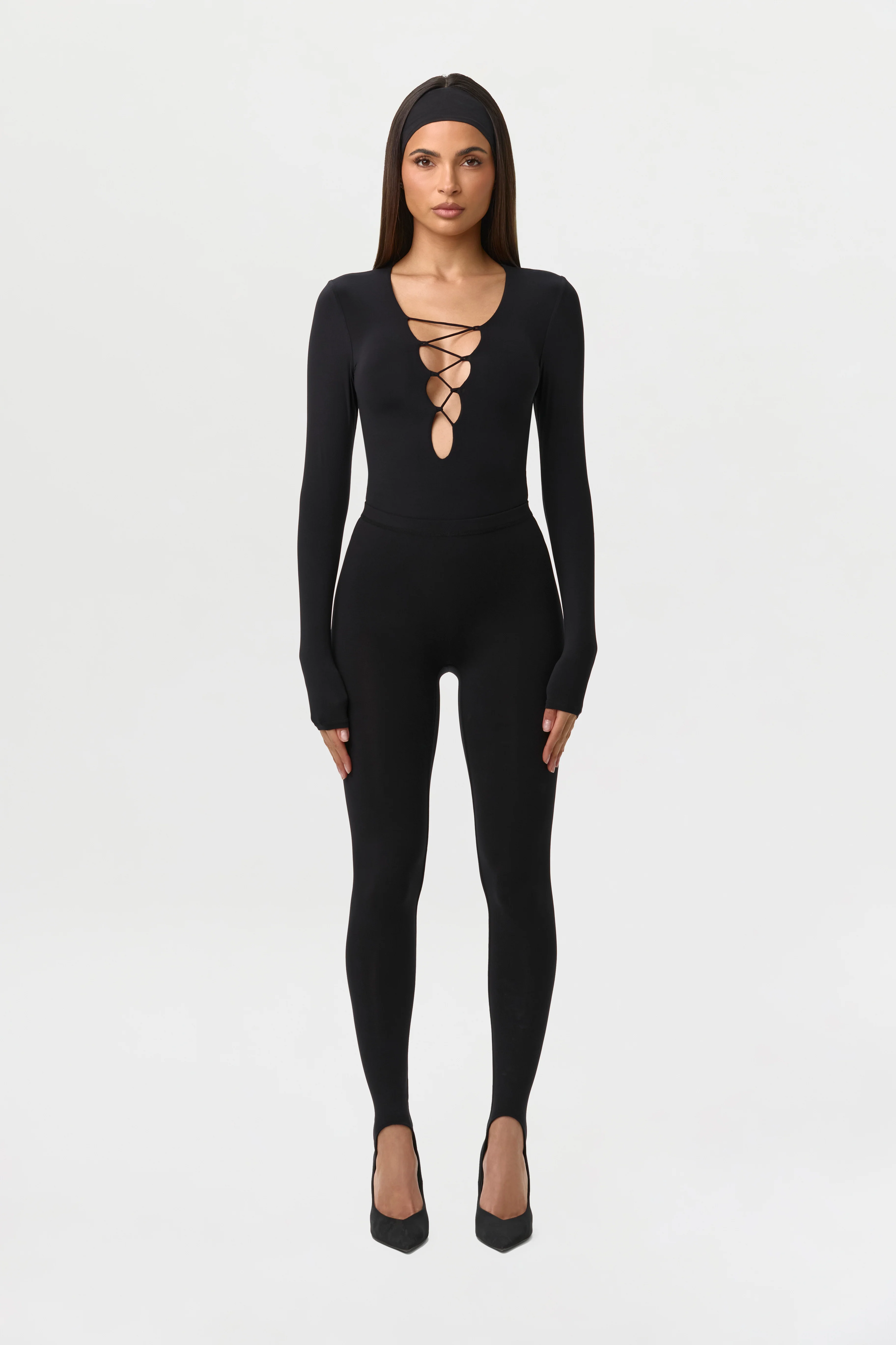 Naked Plunge Lace-Up Bodysuit - Image 6