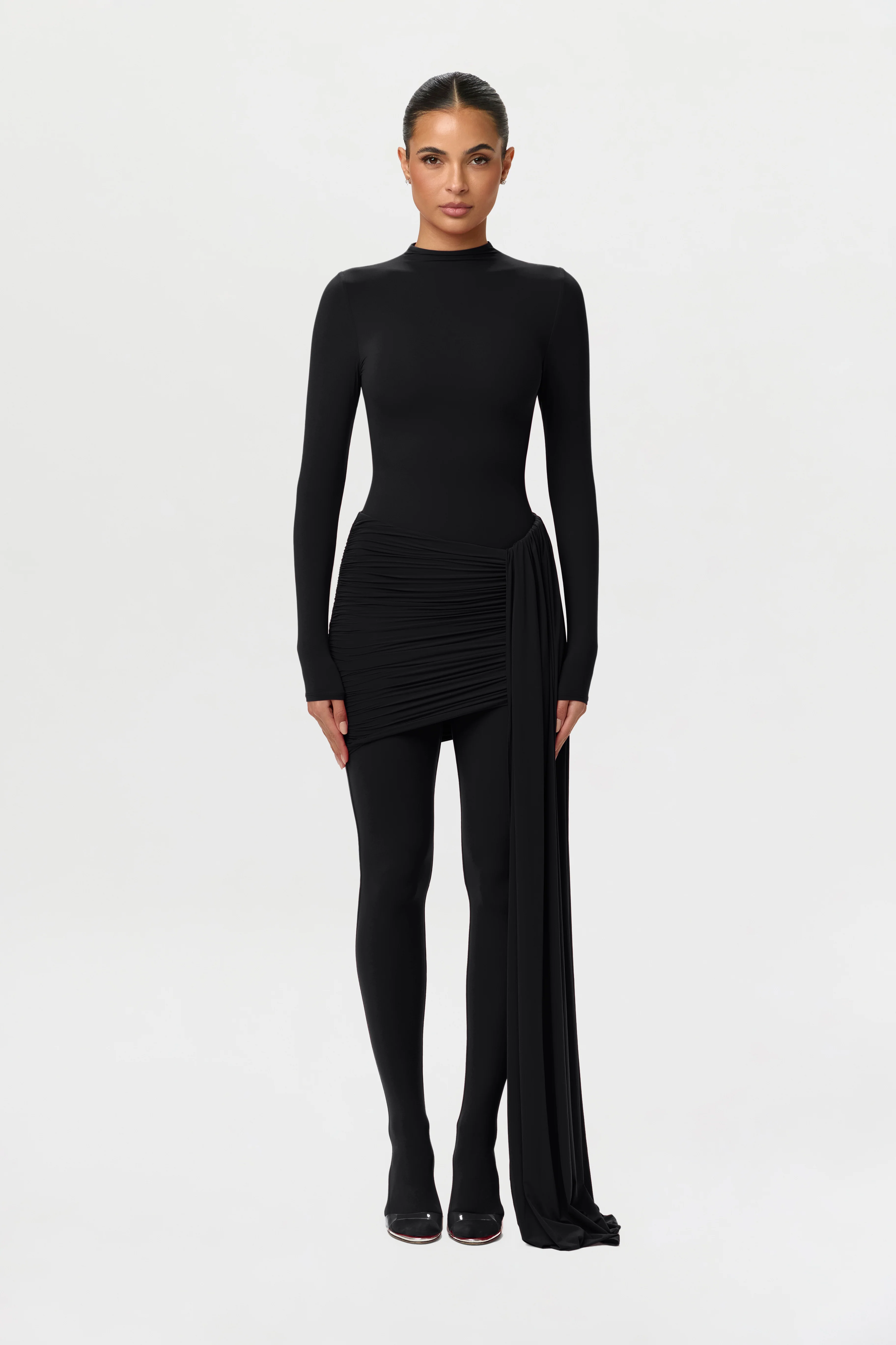 Naked Ruched Drape Mini Skirt - Image 6