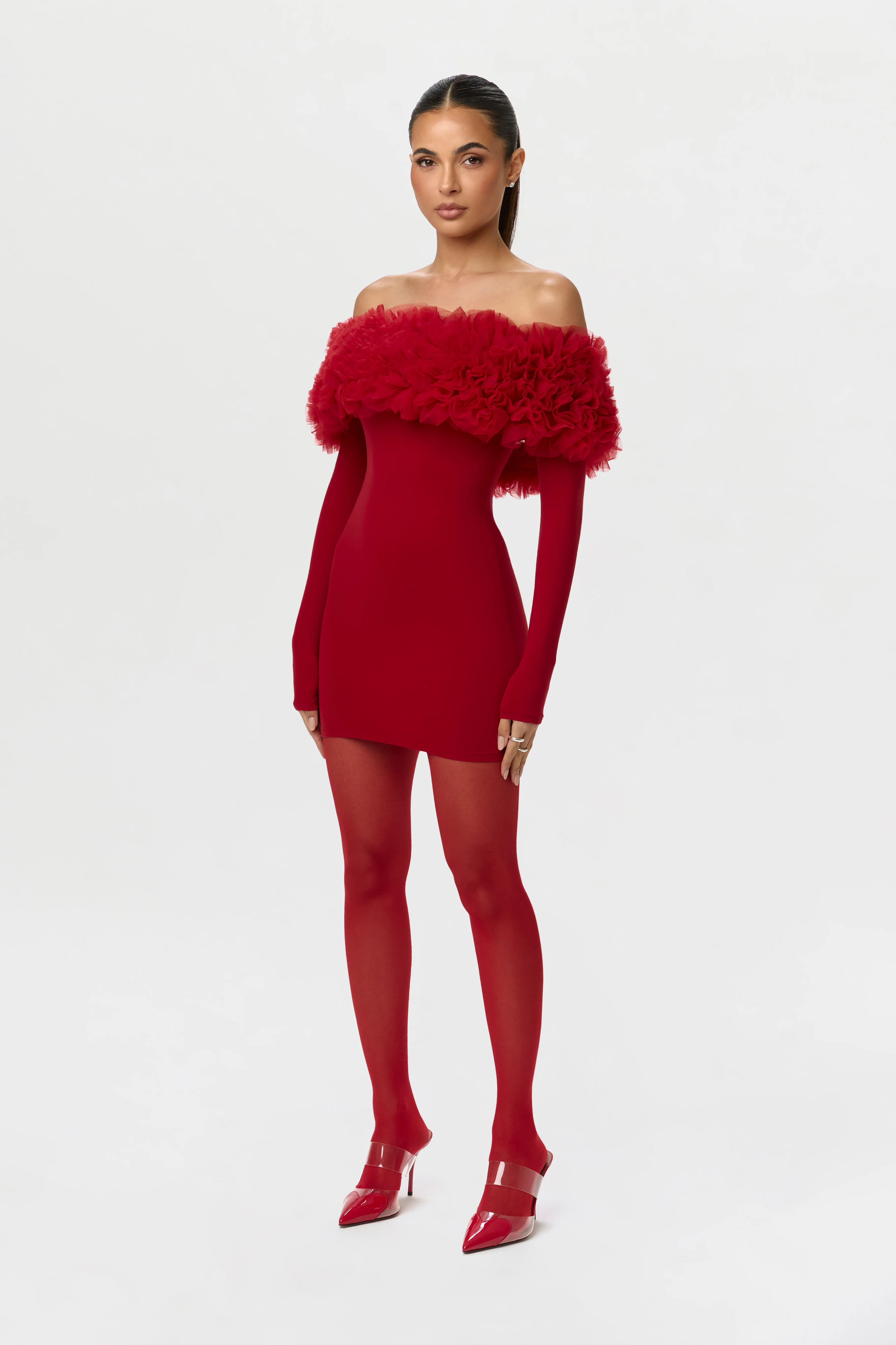 Naked Off-Shoulder Roses Mini Dress - Image 3