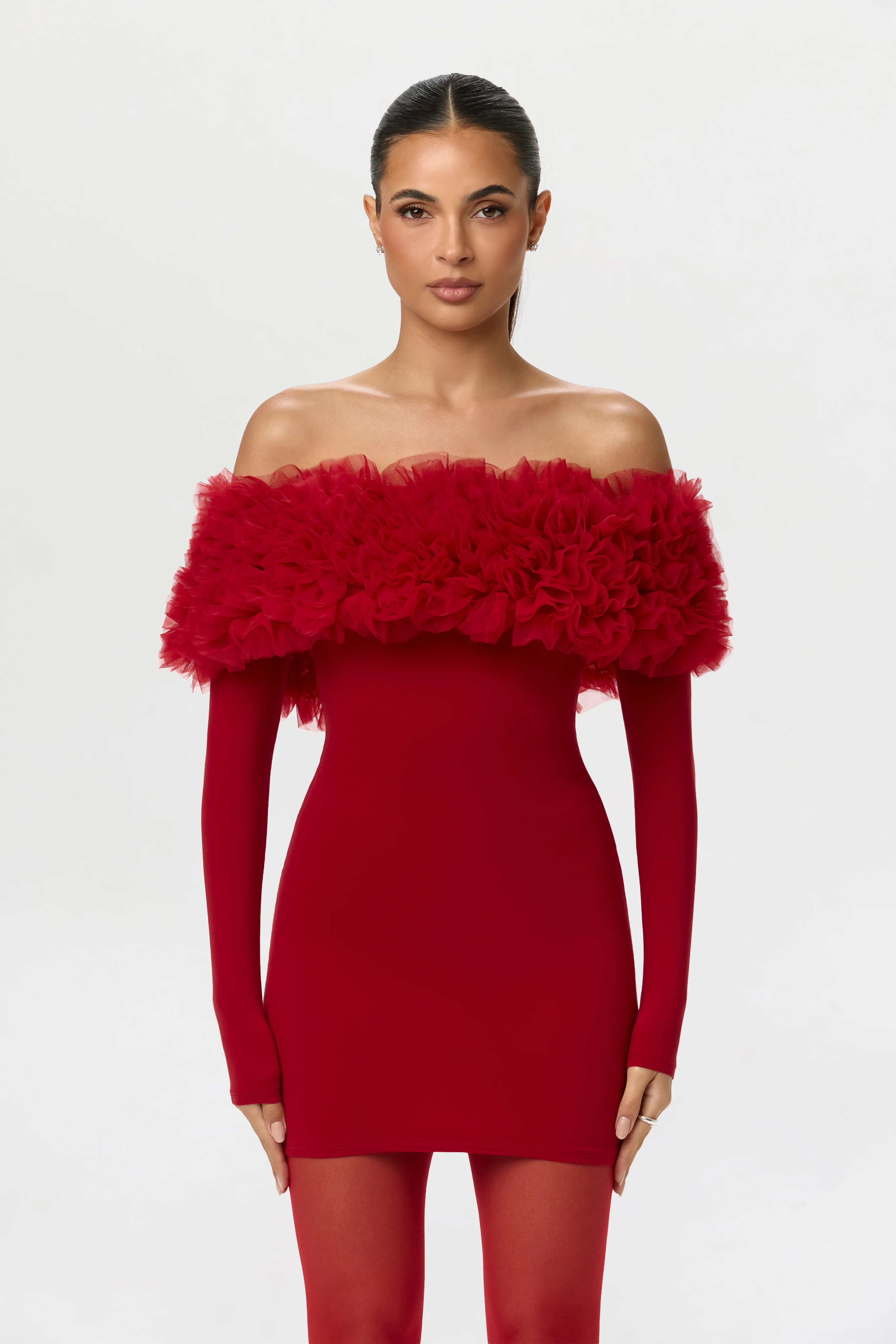 Naked Off-Shoulder Roses Mini Dress - Image 4
