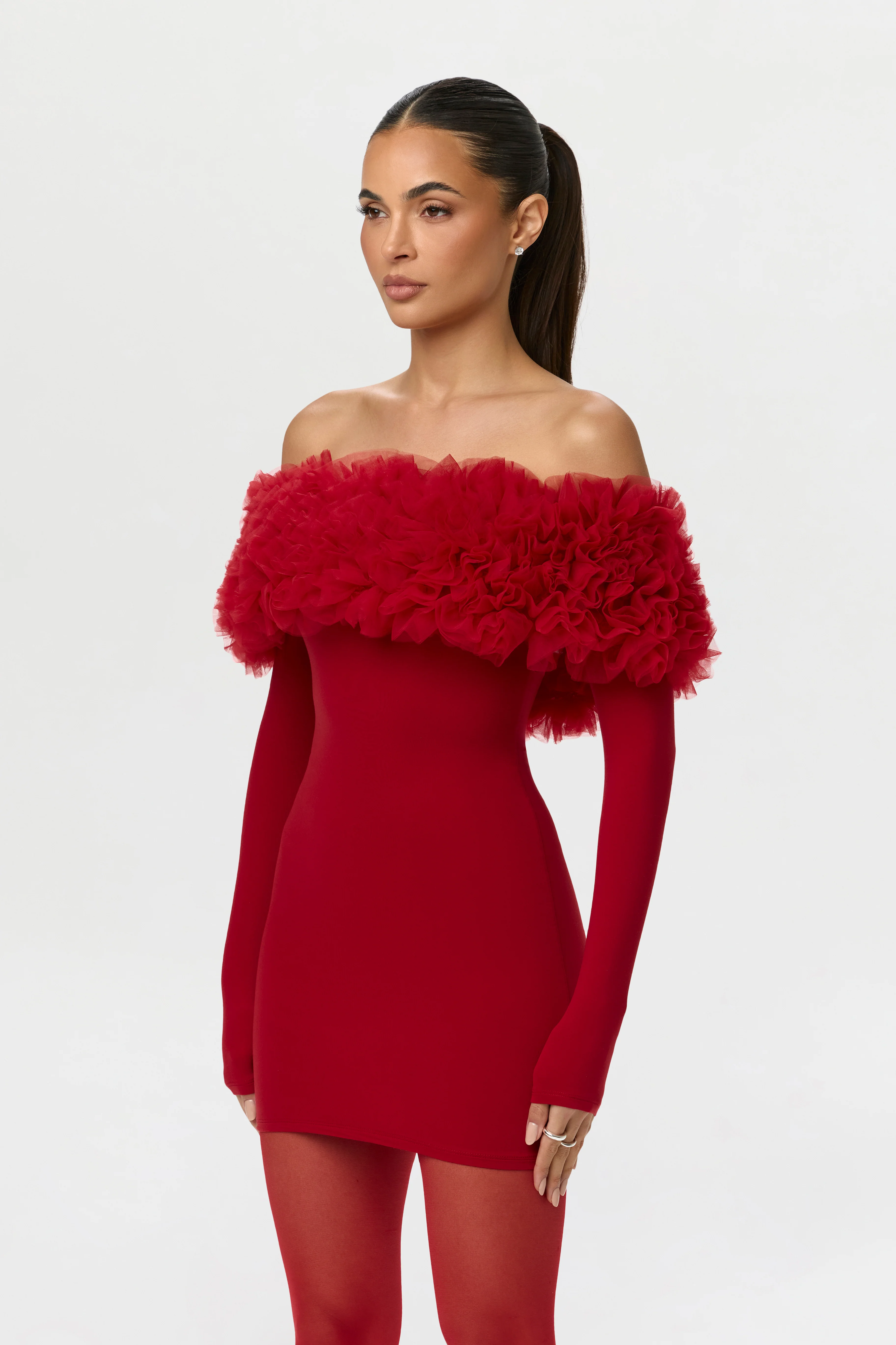 Naked Off-Shoulder Roses Mini Dress - Image 5