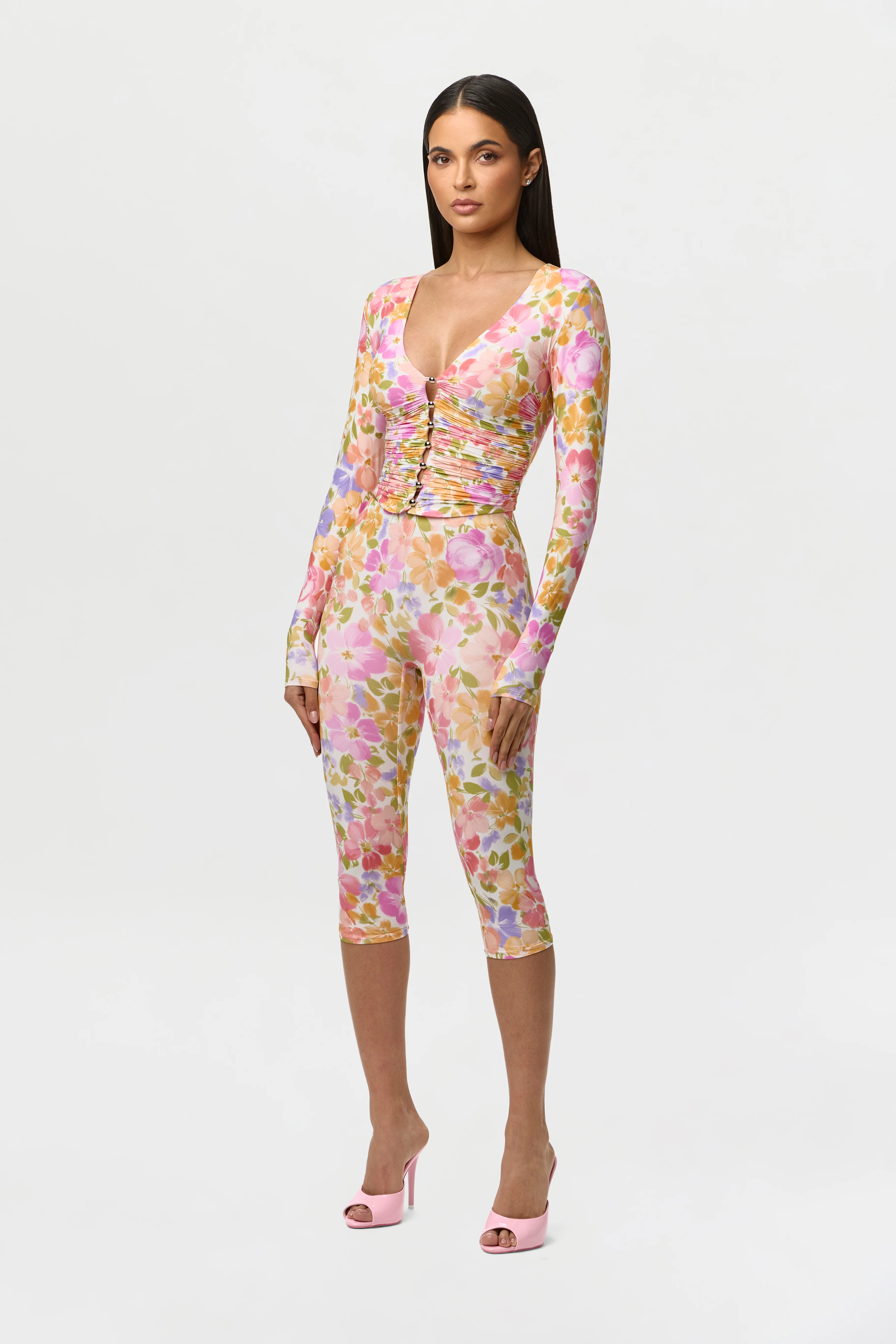 Naked Print Ruched Button Up Top - Image 4