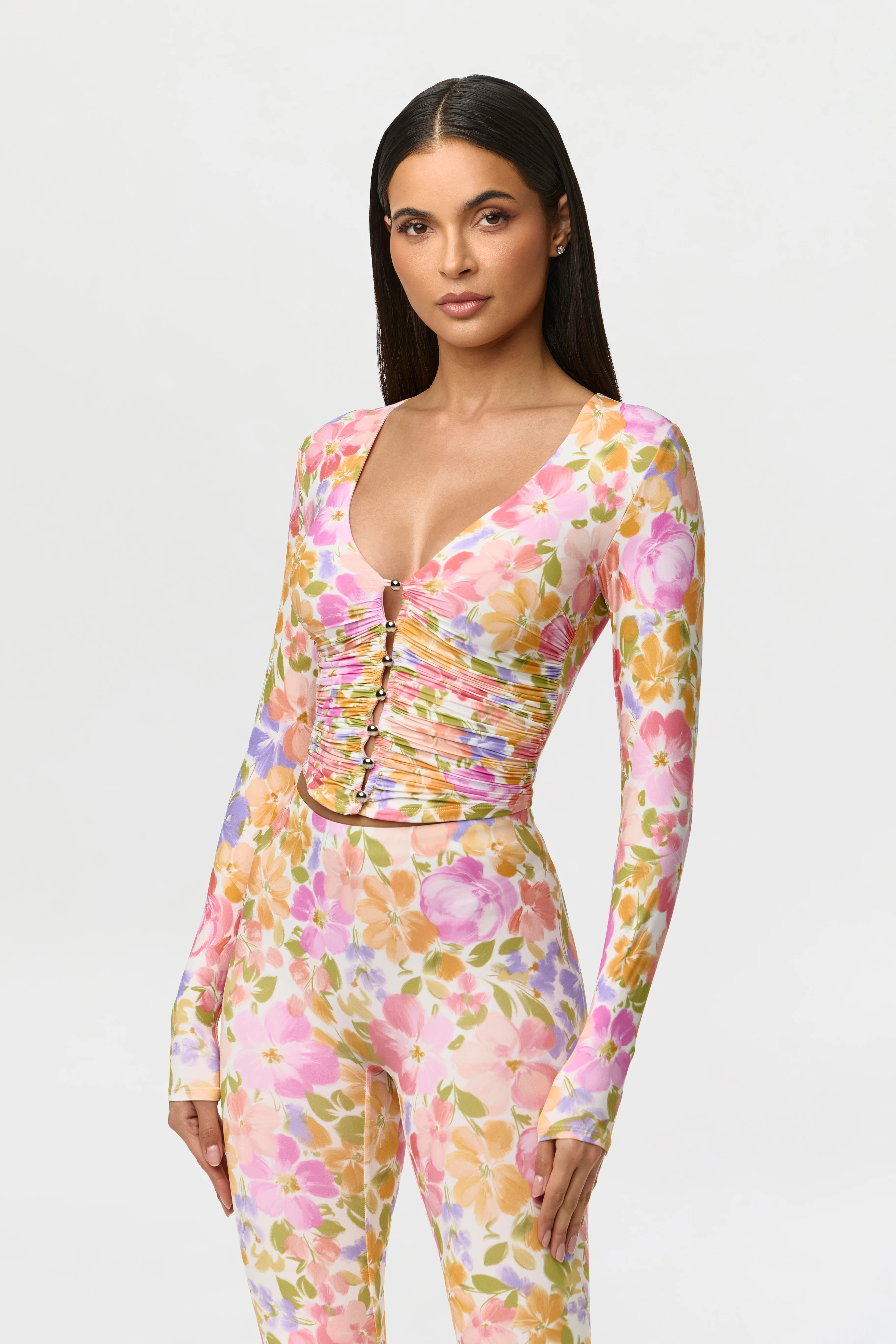 Naked Print Ruched Button Up Top - Image 5
