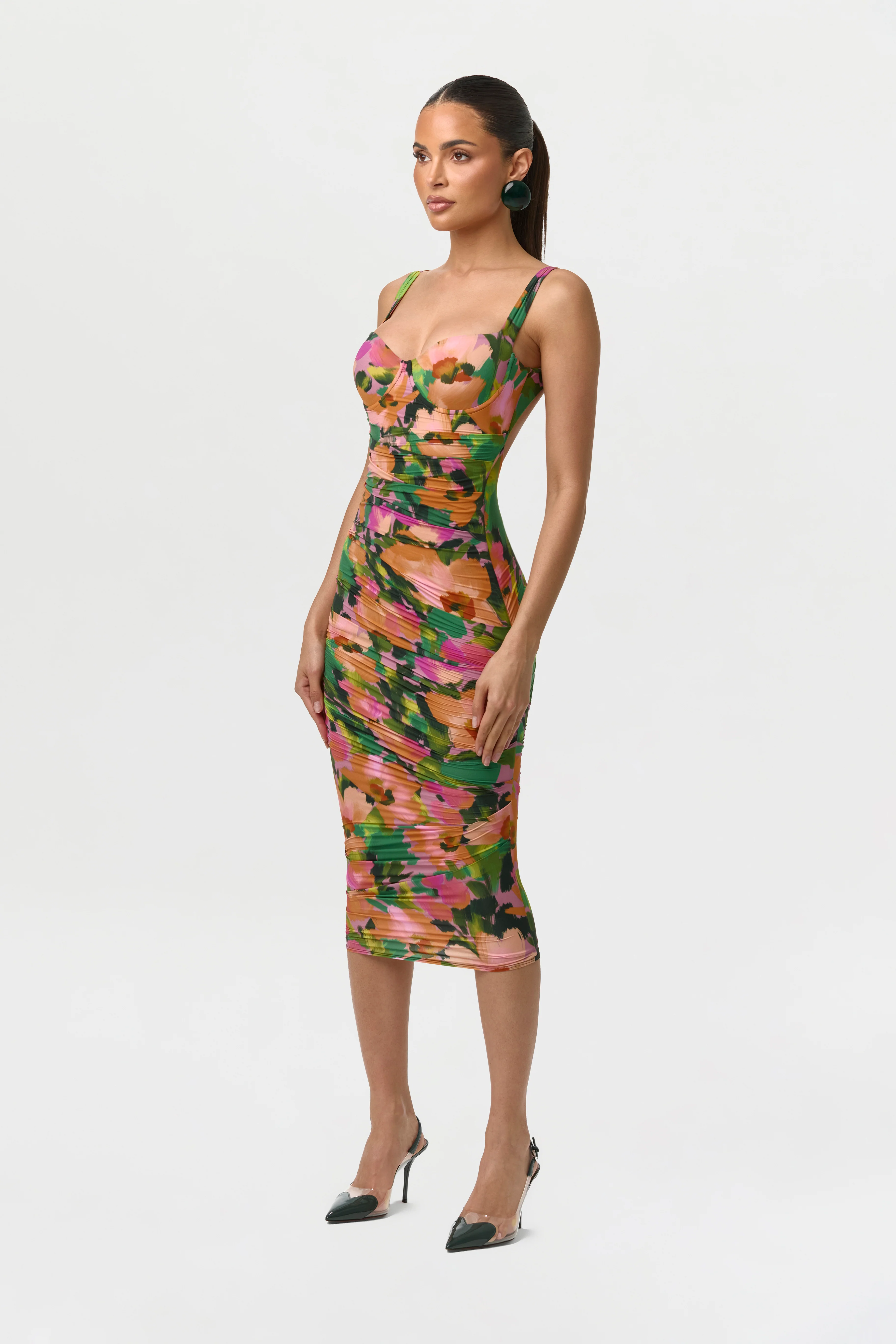 Naked Print Ruched Open Back Dress - Image 3
