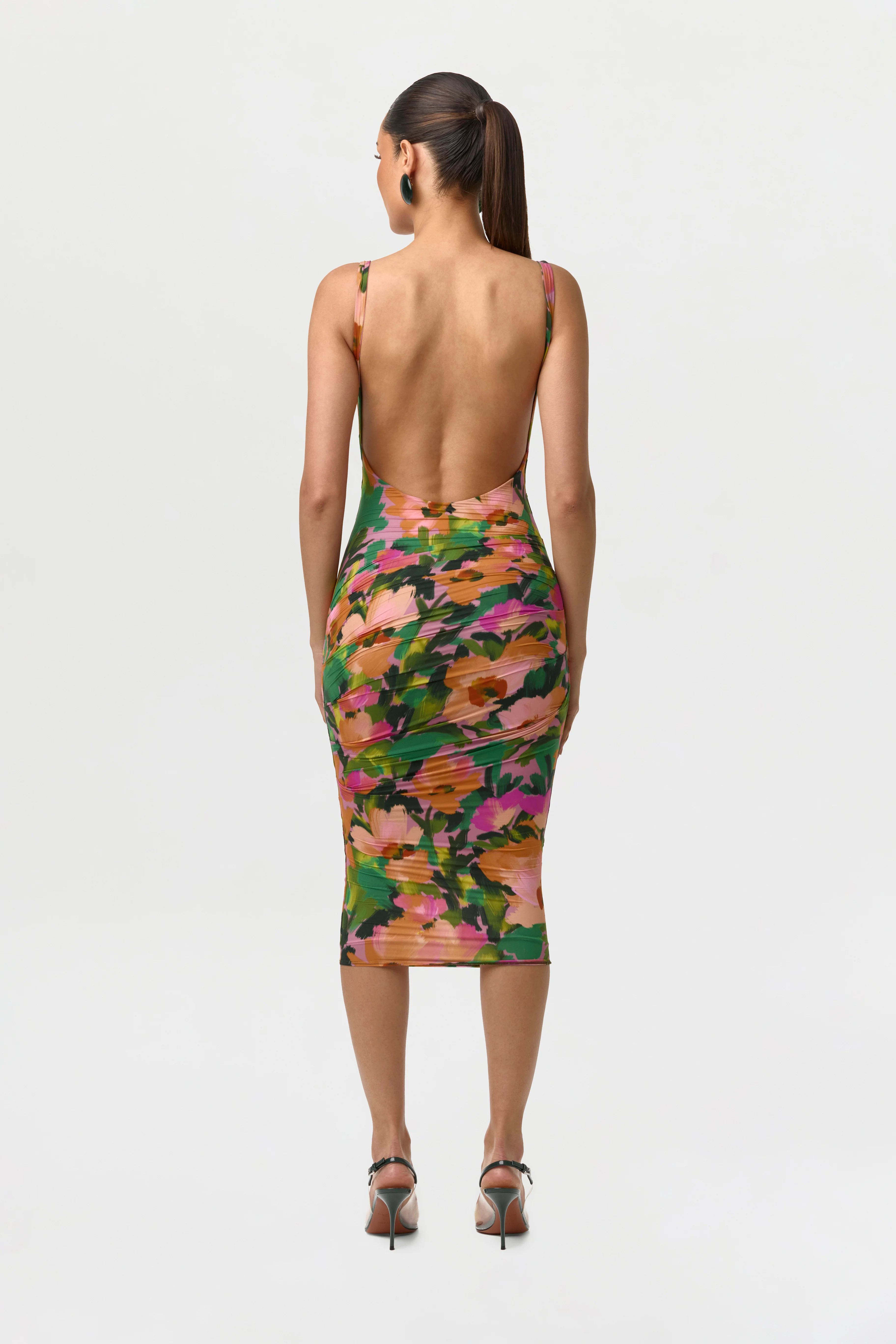 Naked Print Ruched Open Back Dress - Image 4