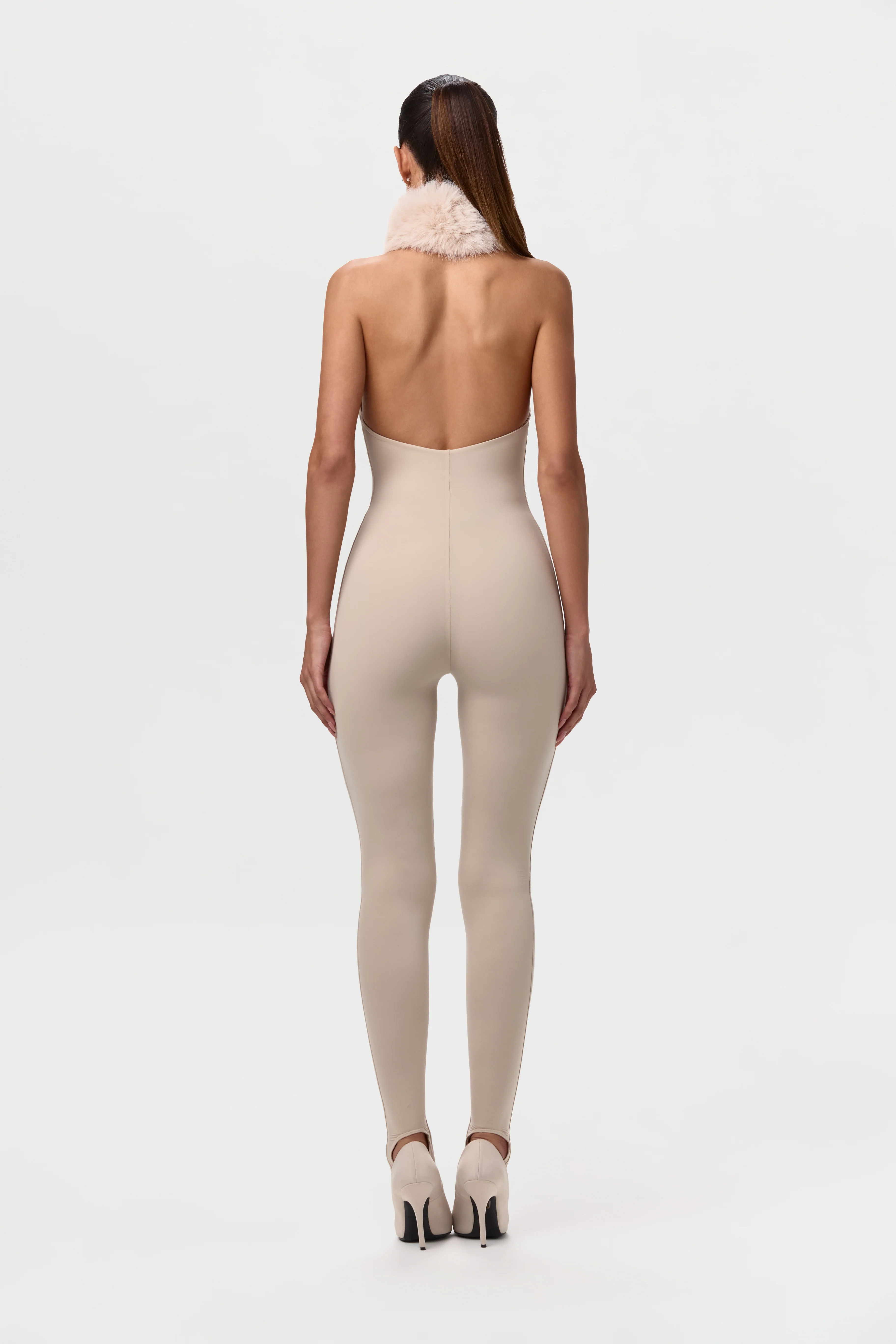 Naked Stirrup Jumpsuit with Fur Collar - Image 6