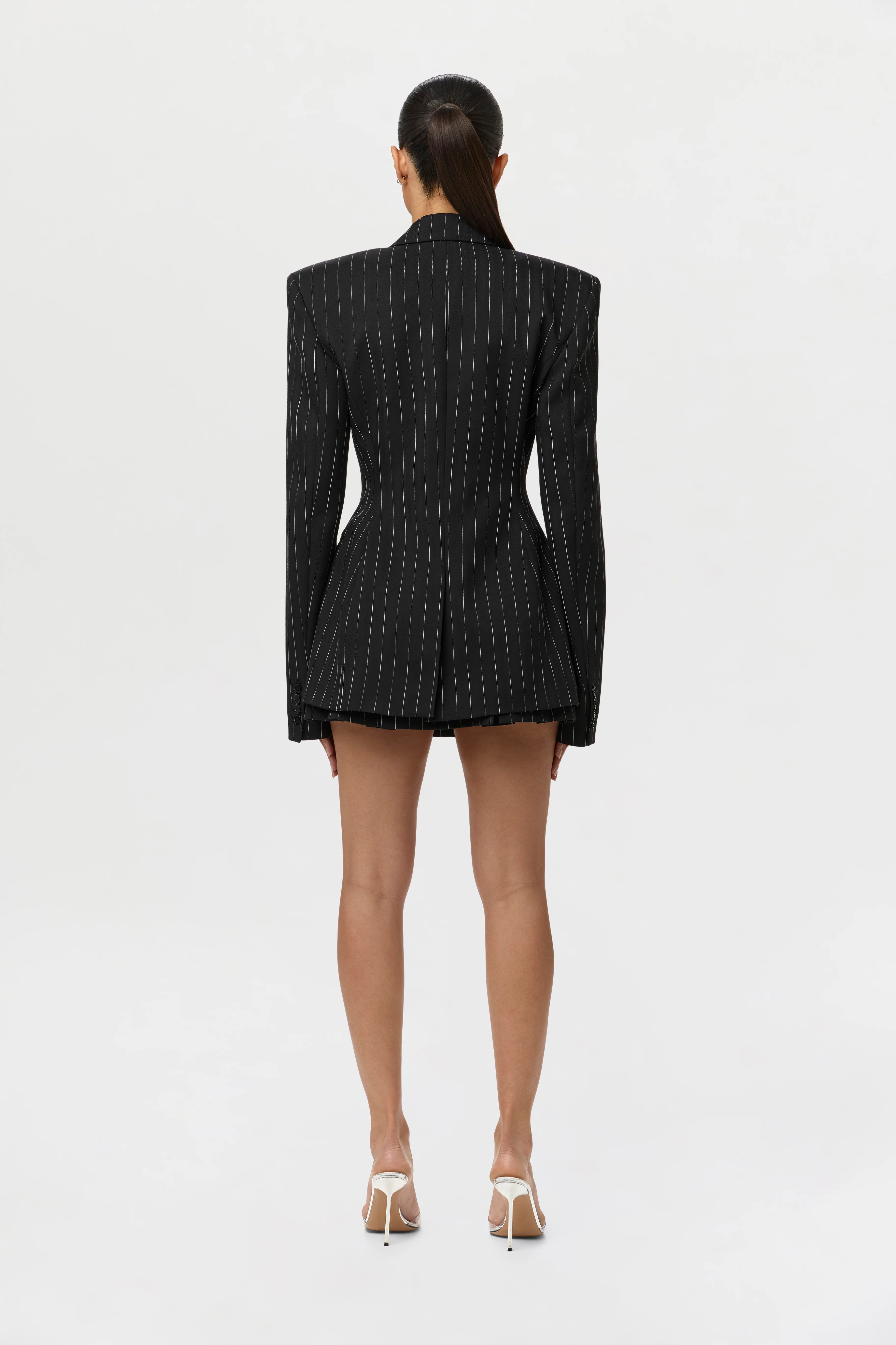 Pinstripe Suiting Pleated Mini Skirt - Image 11