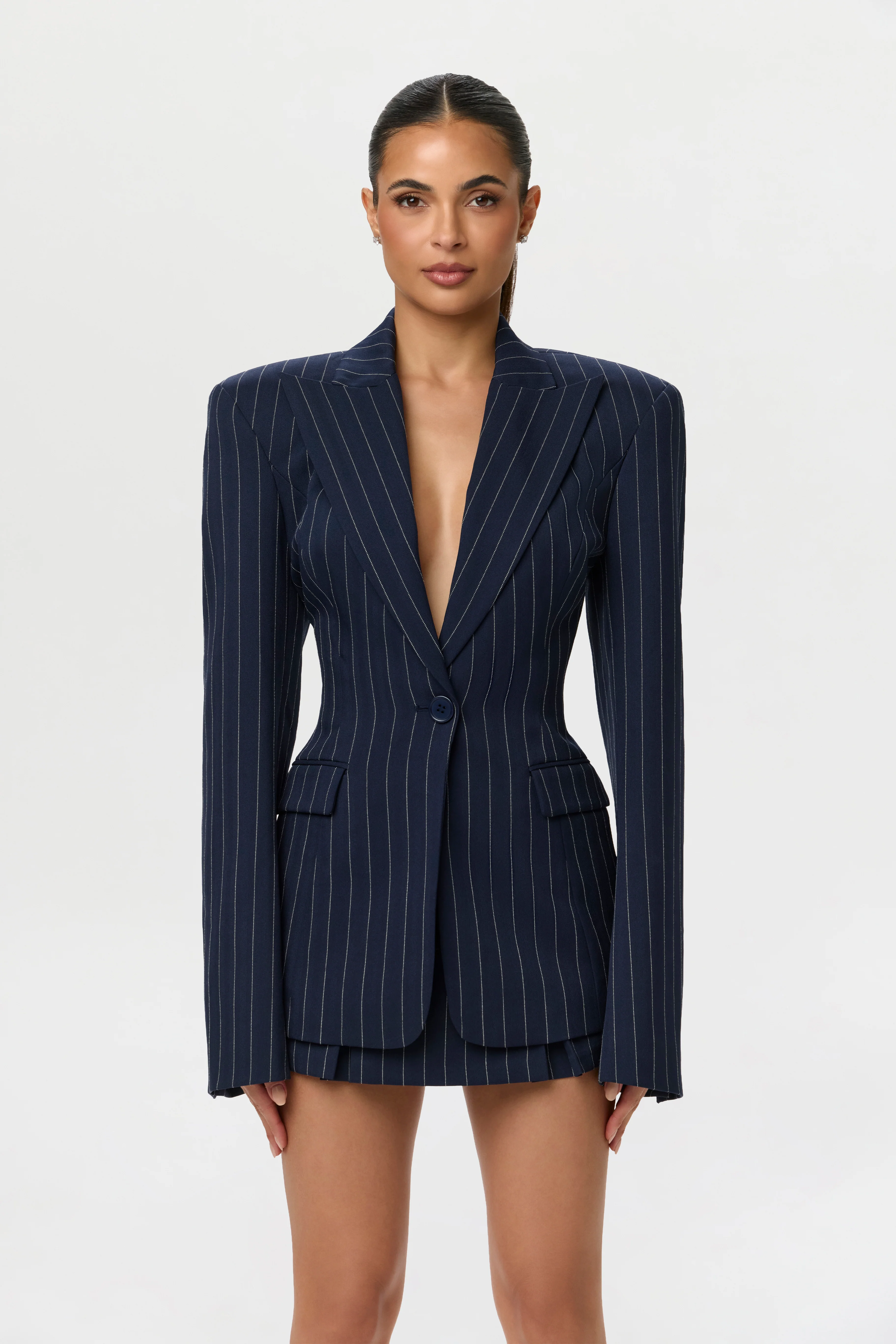 Pinstripe Suiting Pleated Mini Skirt - Image 12